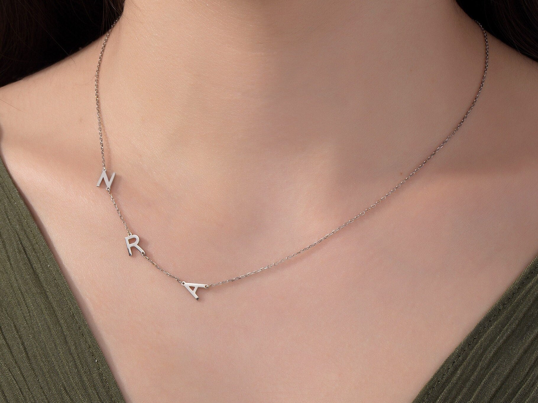 Silver Name Letter Necklace, Custom Gift For Mothers, 14K Gold Couples Initials Necklace, Birthday Gift For Daughter, Gift For Mothers Day
