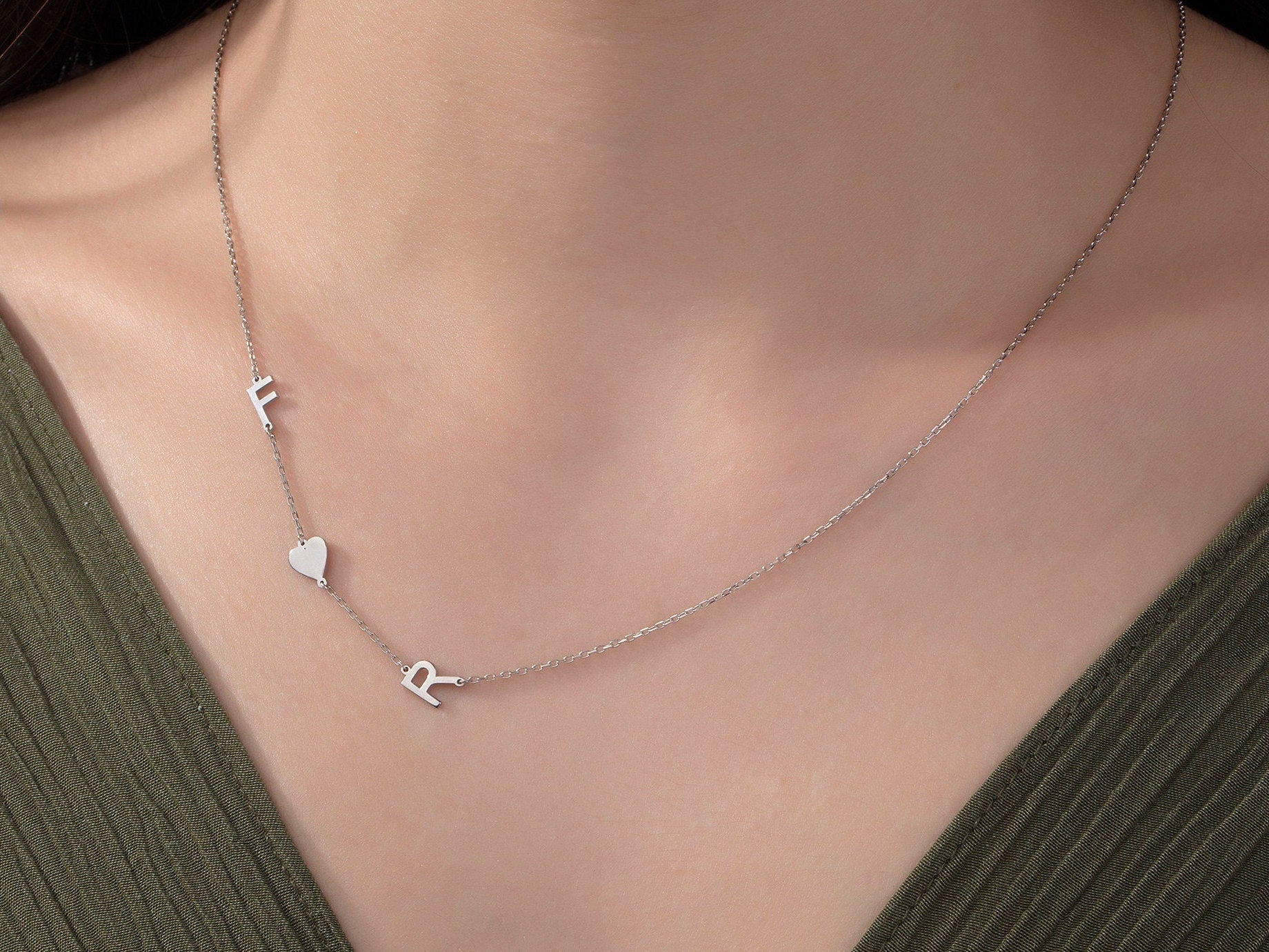 Silver Name Letter Necklace, Custom Gift For Mothers, 14K Gold Couples Initials Necklace, Birthday Gift For Daughter, Gift For Mothers Day
