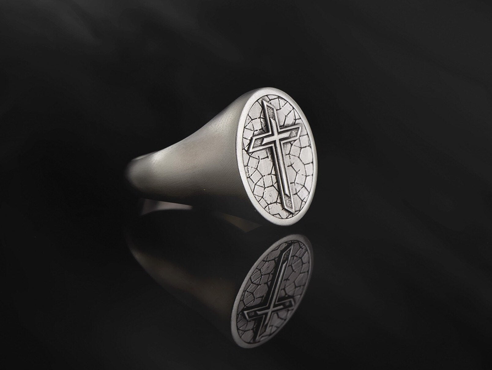 Sterling Silver Crucifix Statement Rings, Religious Man Jewelry, Modern Cross Ring, Wedding Gift Ring For Men, Unique Gift For Father's Day