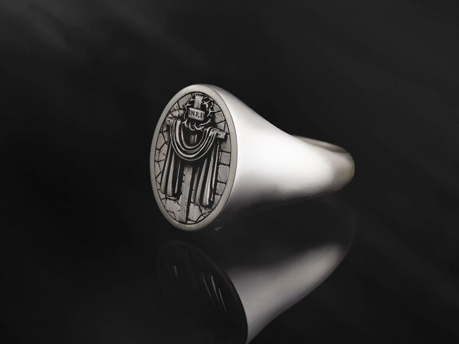Solid Silver Cloaked Cross Ring, Religious Man Jewelry, Unique Crucifix Statement Ring, Wedding Bands For Men, Unique Gift For Father's Day