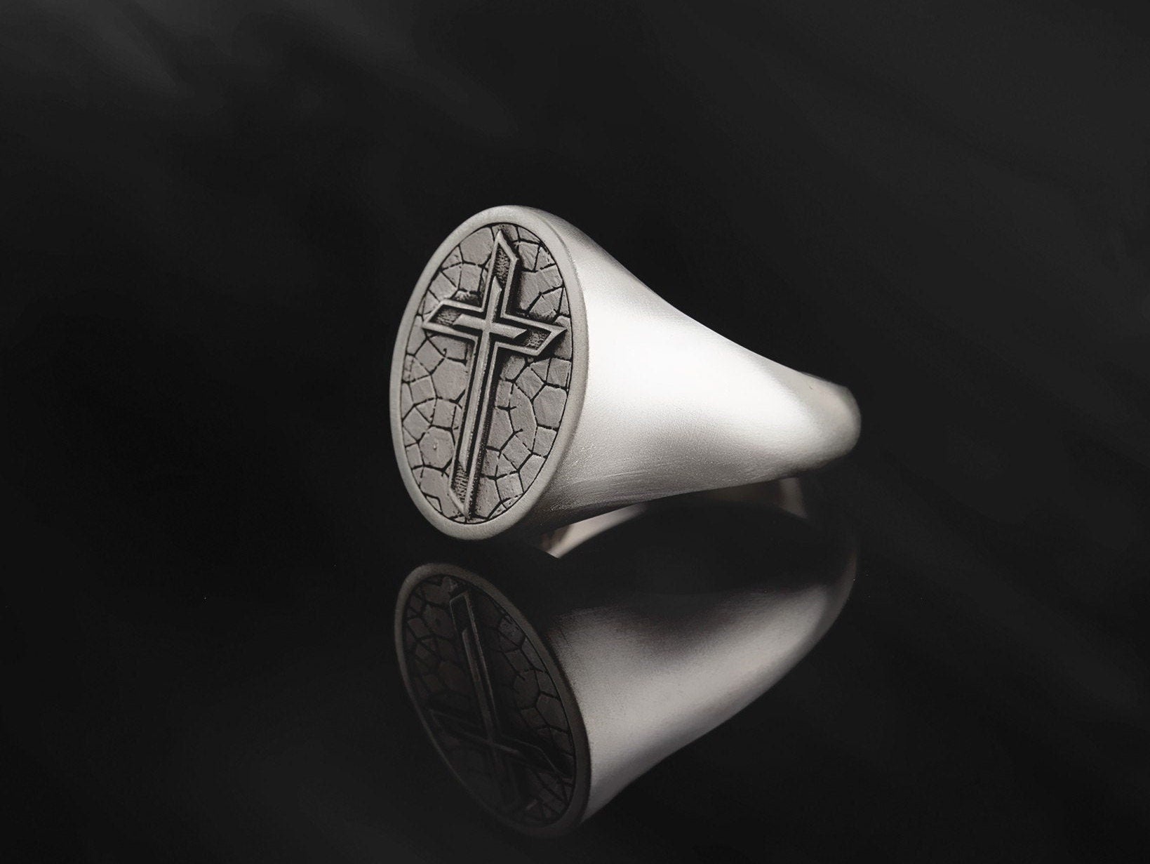 Sterling Silver Crucifix Statement Rings, Religious Man Jewelry, Modern Cross Ring, Wedding Gift Ring For Men, Unique Gift For Father's Day