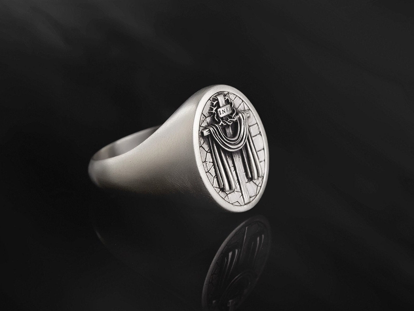 Solid Silver Cloaked Cross Ring, Religious Man Jewelry, Unique Crucifix Statement Ring, Wedding Bands For Men, Unique Gift For Father's Day