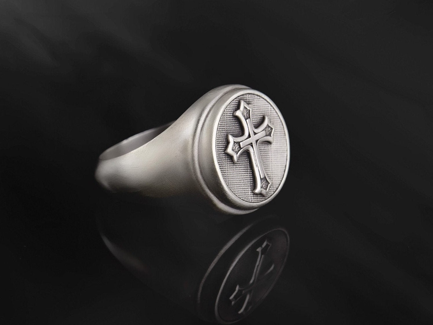 Sterling Silver Cross Medal Ring, Crucifix Signet Man Rings, Religious Gift For Dad, Cross Statement Man Ring, Unique Gift For Father's Day