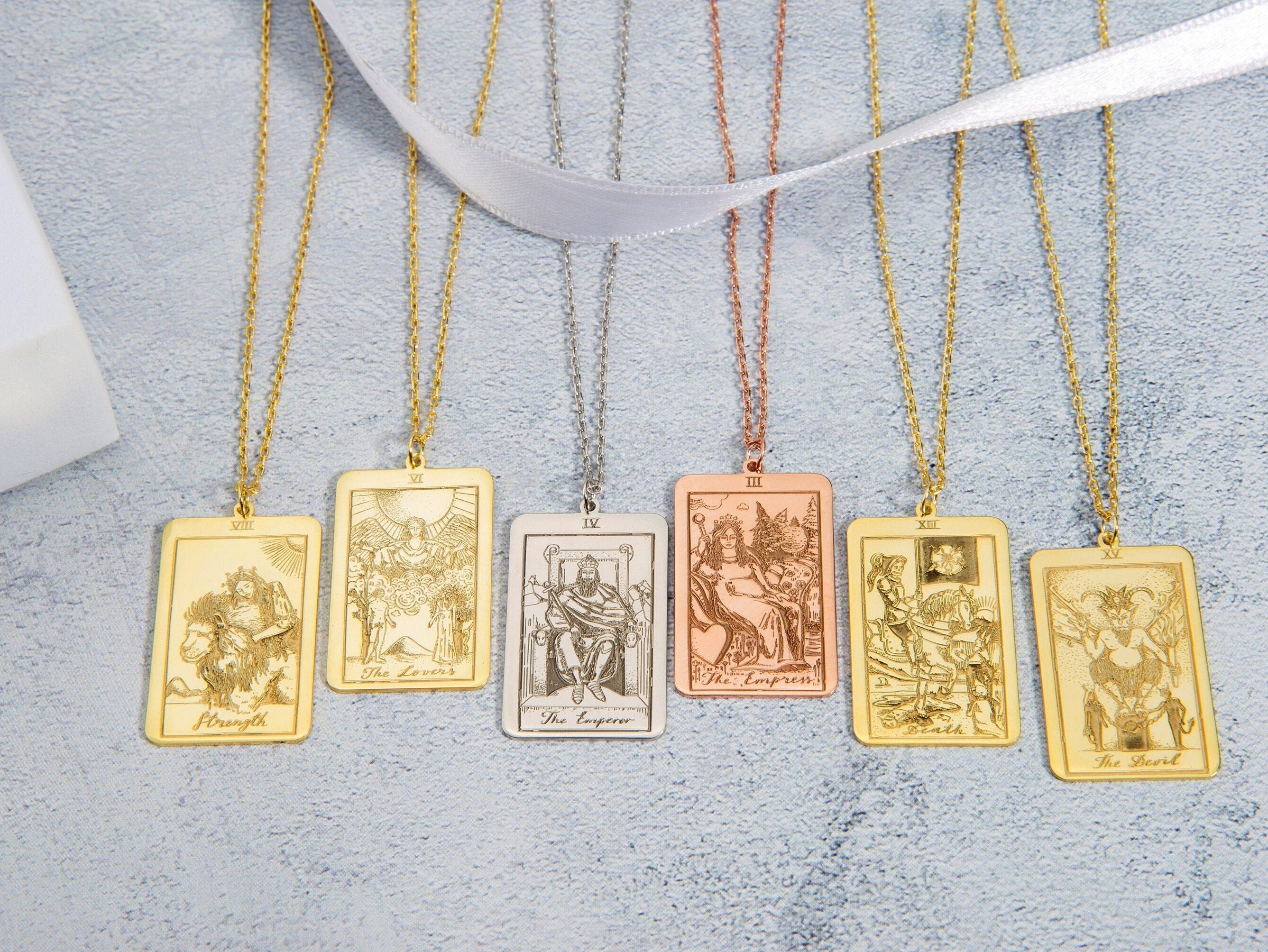 Silver Tarot Zodiac Necklaces, Gold Tarot Card Charm Pendants, Spiritual Jewelry, Personalized Gifts, Meaningful Gifts, Gift For Mothers Day