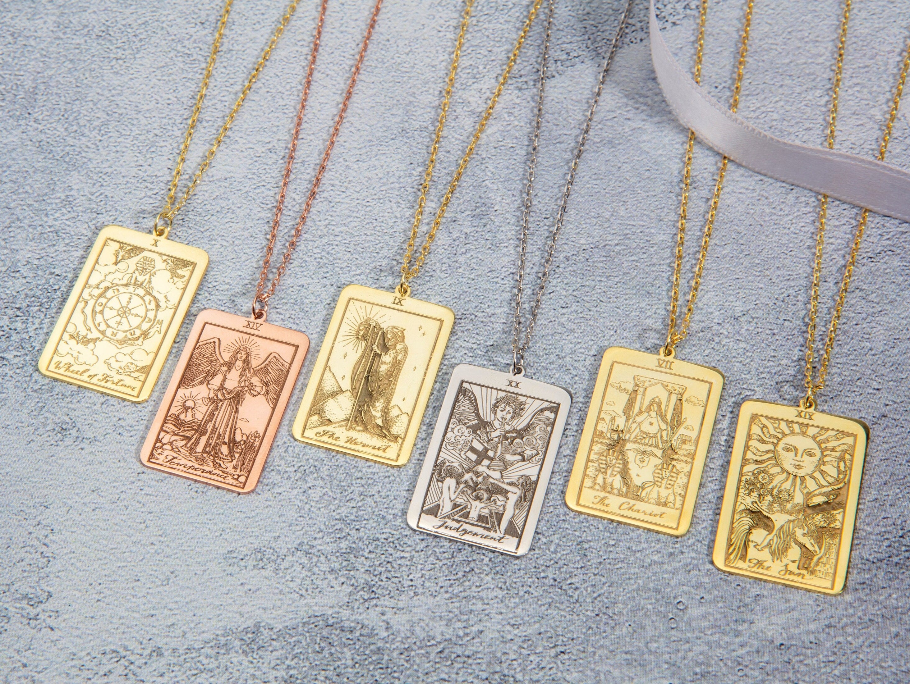 Silver Tarot Zodiac Necklaces, Gold Tarot Card Charm Pendants, Spiritual Jewelry, Personalized Gifts, Meaningful Gifts, Gift For Mothers Day