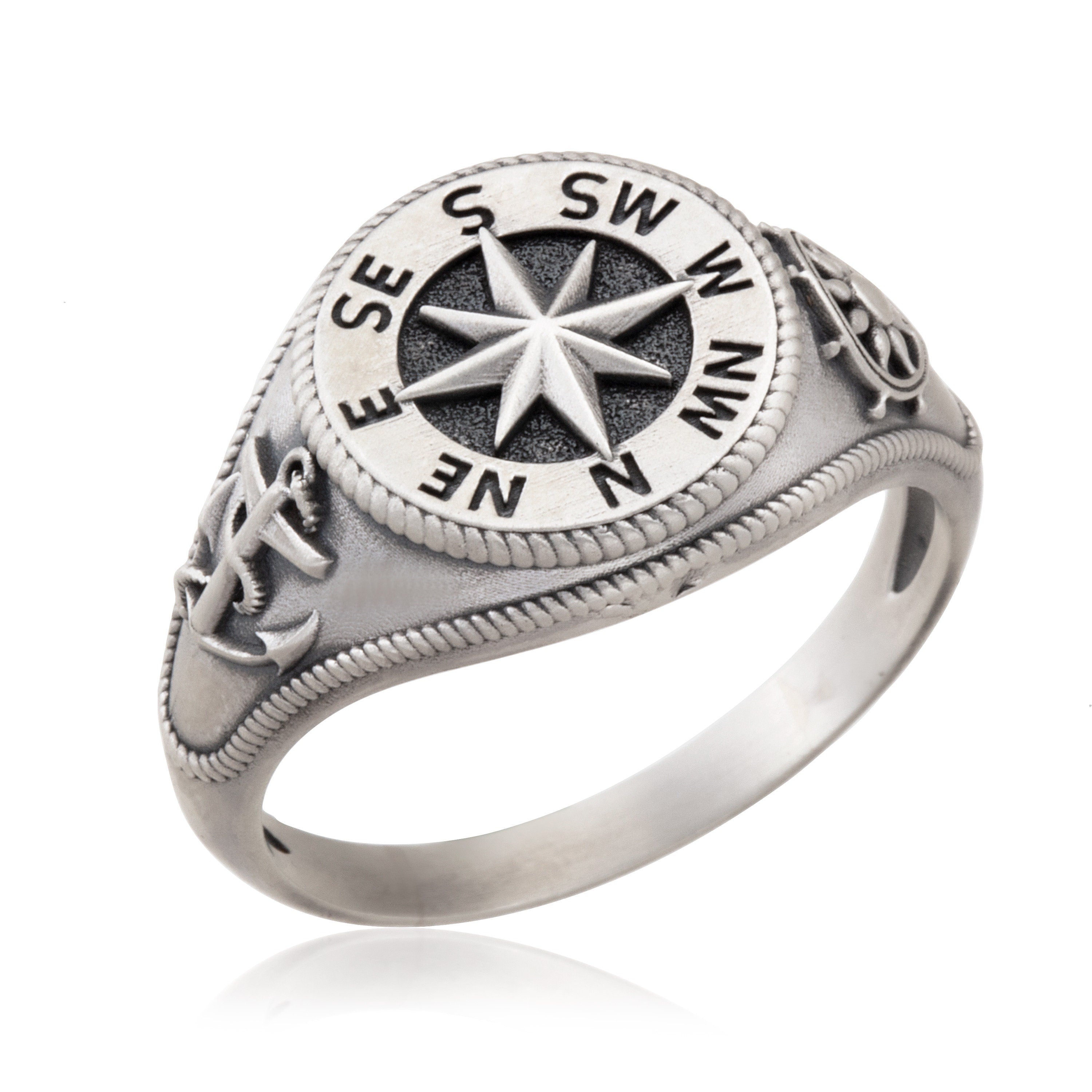 Silver Sailor Man's Compass Ring, Ship Wheel Ring, Anchor Ring, Nautical Compass Ring, Gift Rings for Sailors, Unique Gift For Father's Day
