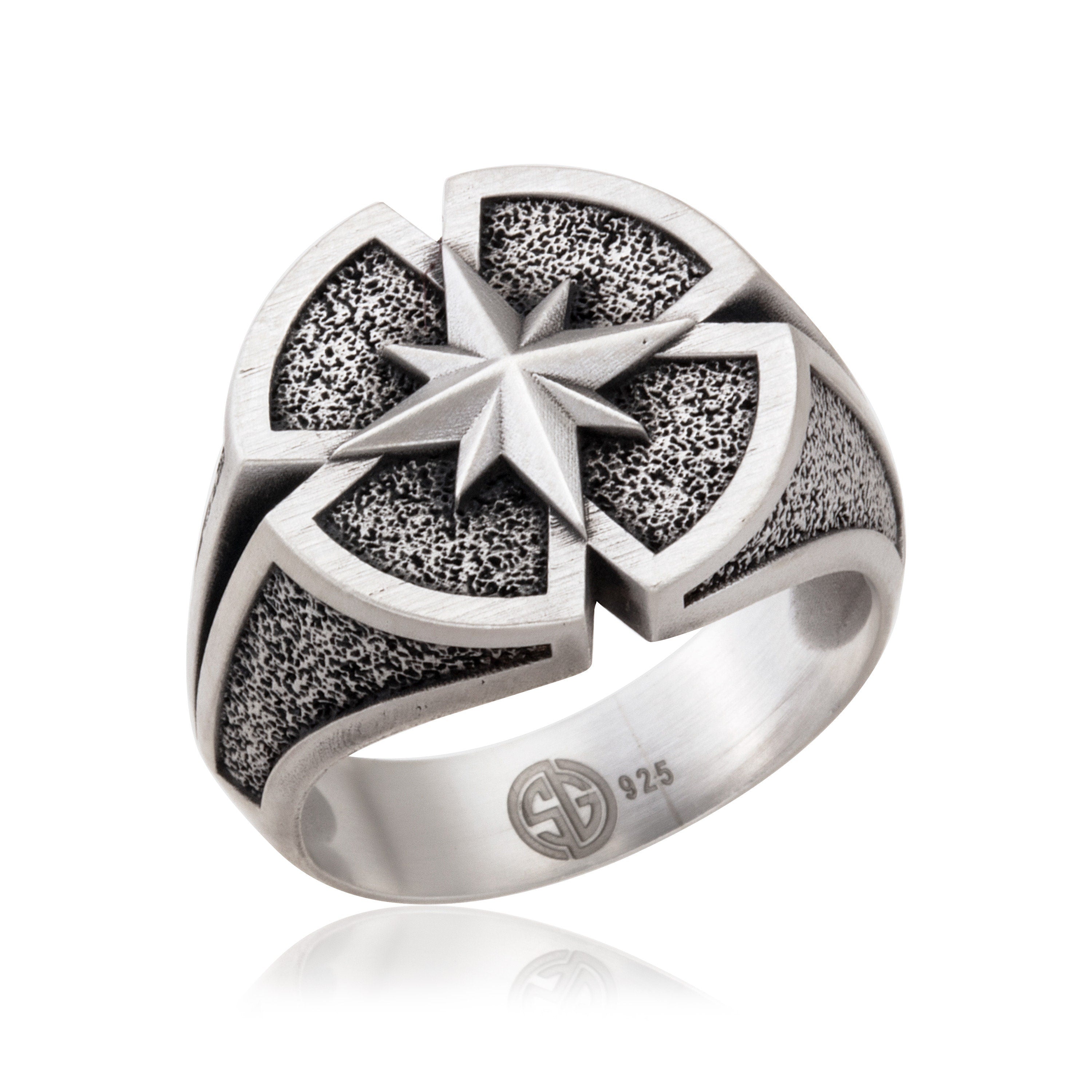 Sterling Silver North Star Rings, Nautical Compass Ring, Gift for Fathers, Fisherman Rings, Compass Rose Ring, Unique Gift For Father's Day