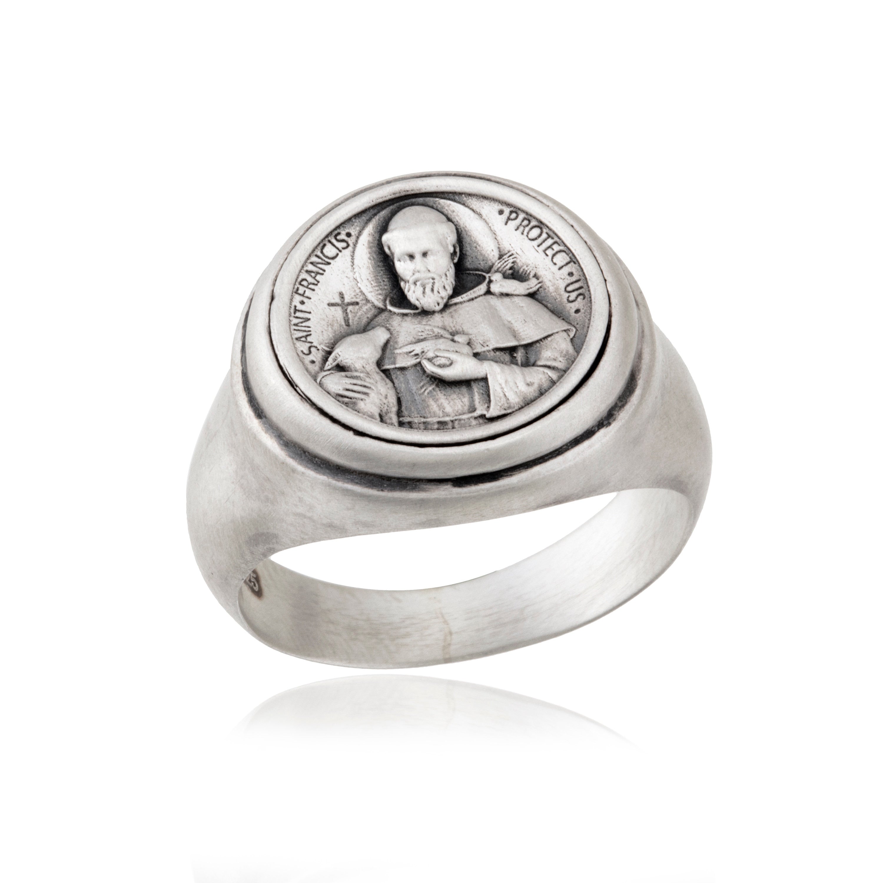 Sterling Silver Saint Francis Ring, Mens Religious Gifts, Statement Rings, St Francis Ring, Catholic Men Ring, Unique Gift For Father's Day
