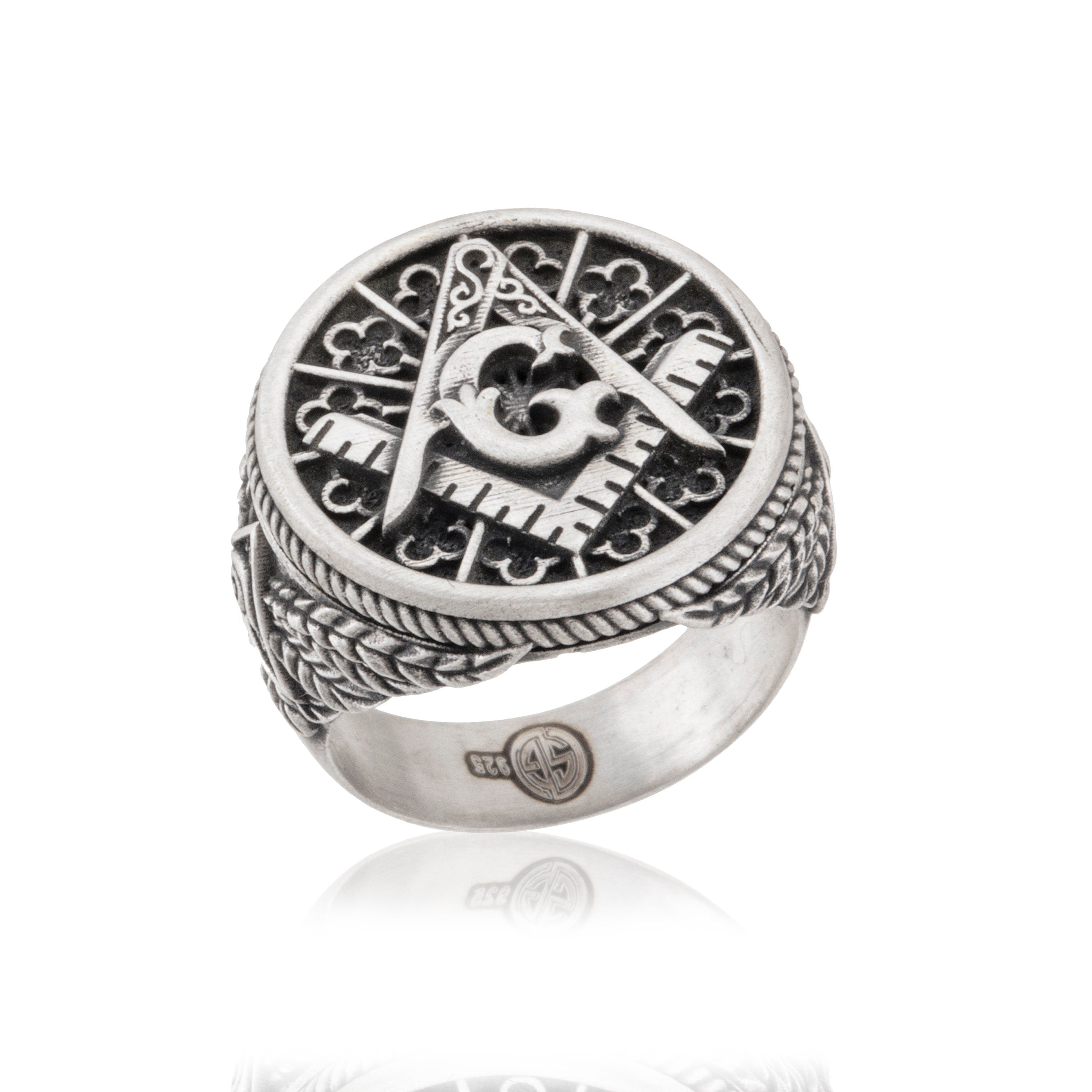 Sterling Silver Signet Master Mason Rings, Masonic Jewelry, Mason Engraved Ring, Freemason Statement Men Ring, Unique Gift For Father's Day