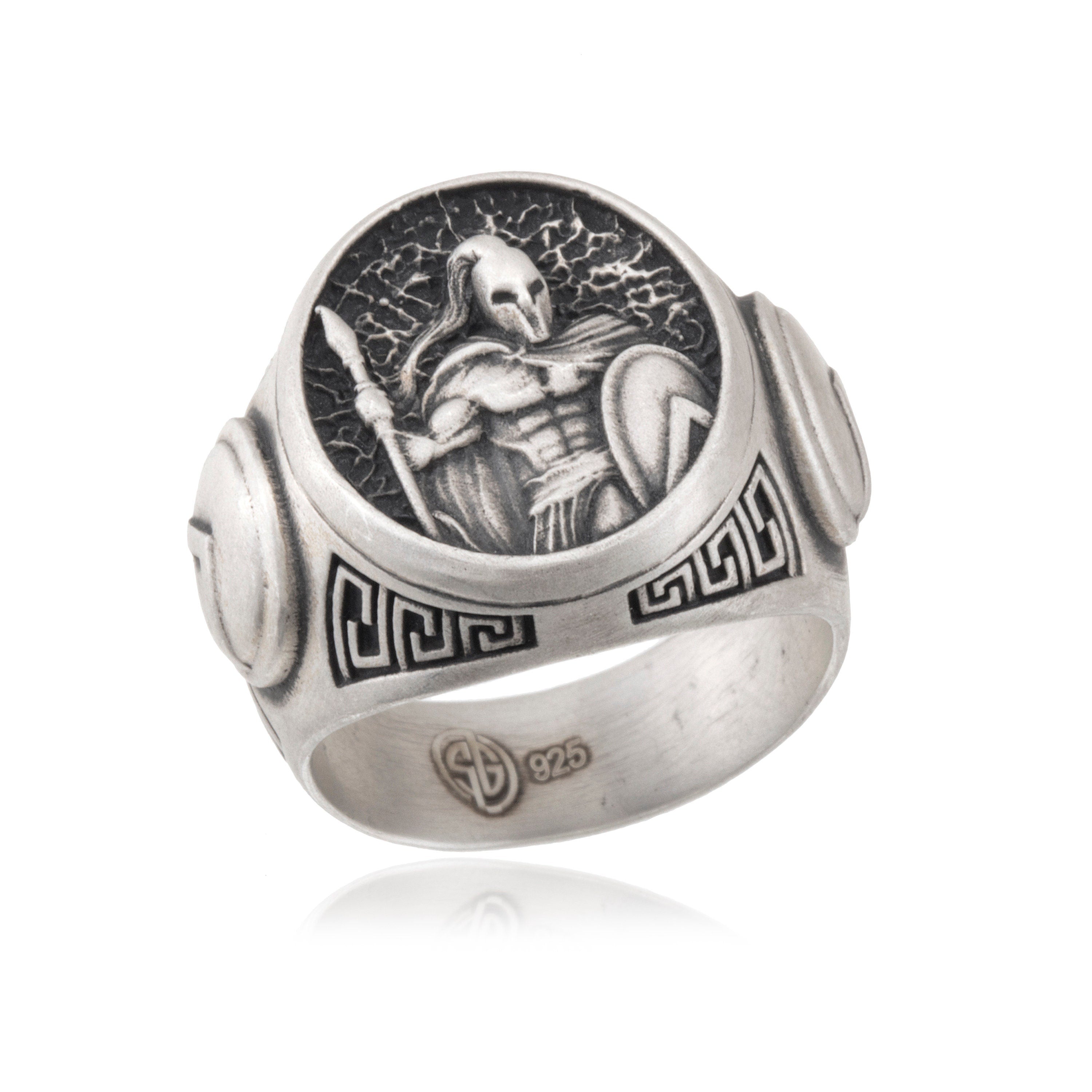 Sterling Silver Spartan Rings, Spartan Shield Ring, Leonidas Ring, Men's Greek Warrior Jewelry, Gift For Dads, Unique Gift For Father's Day
