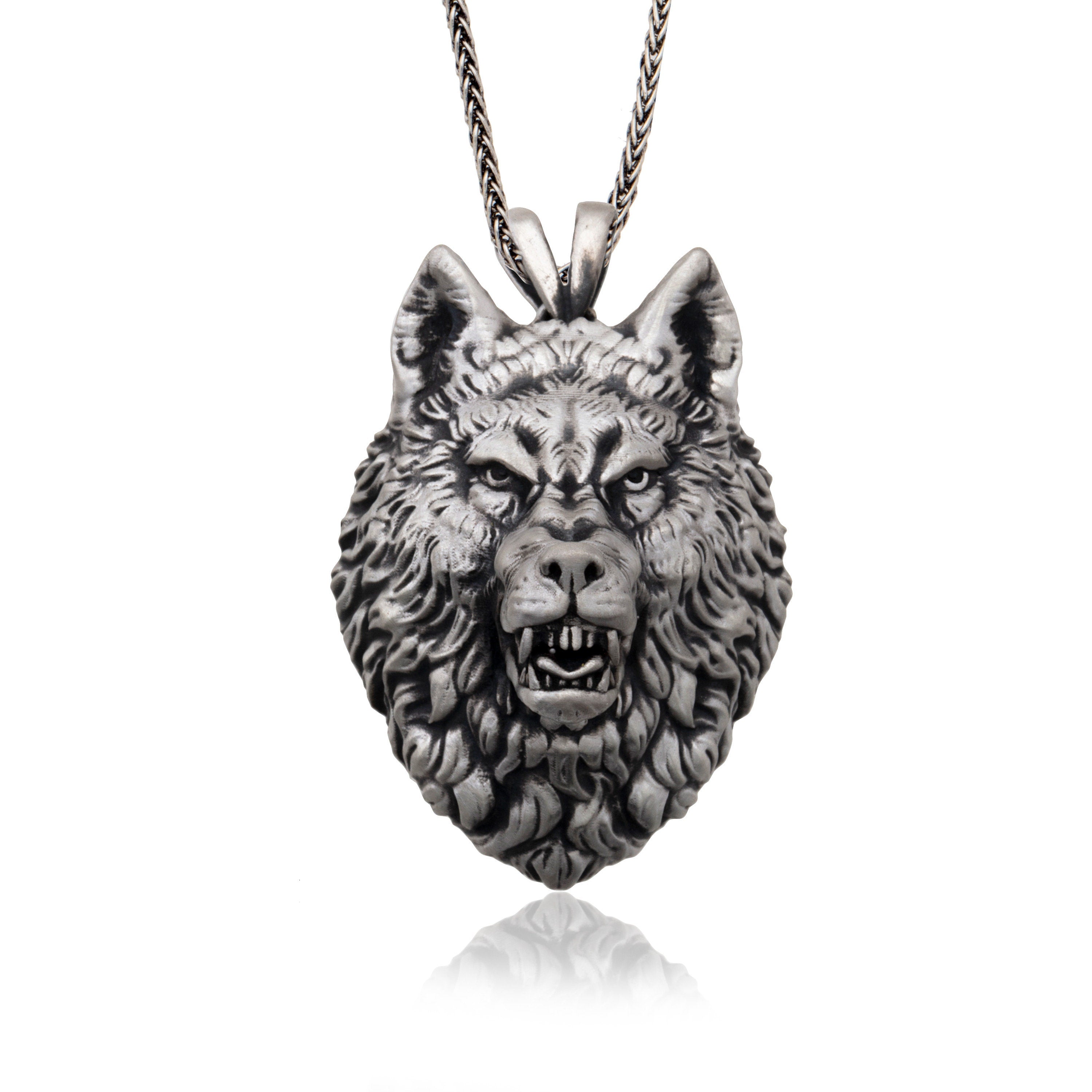 Wild Wolf Necklaces, Animal Necklace For Mens, Solid Silver Wolf Head Pendant, Gift For Fathers, Gift For Men, Unique Gift For Father's Day