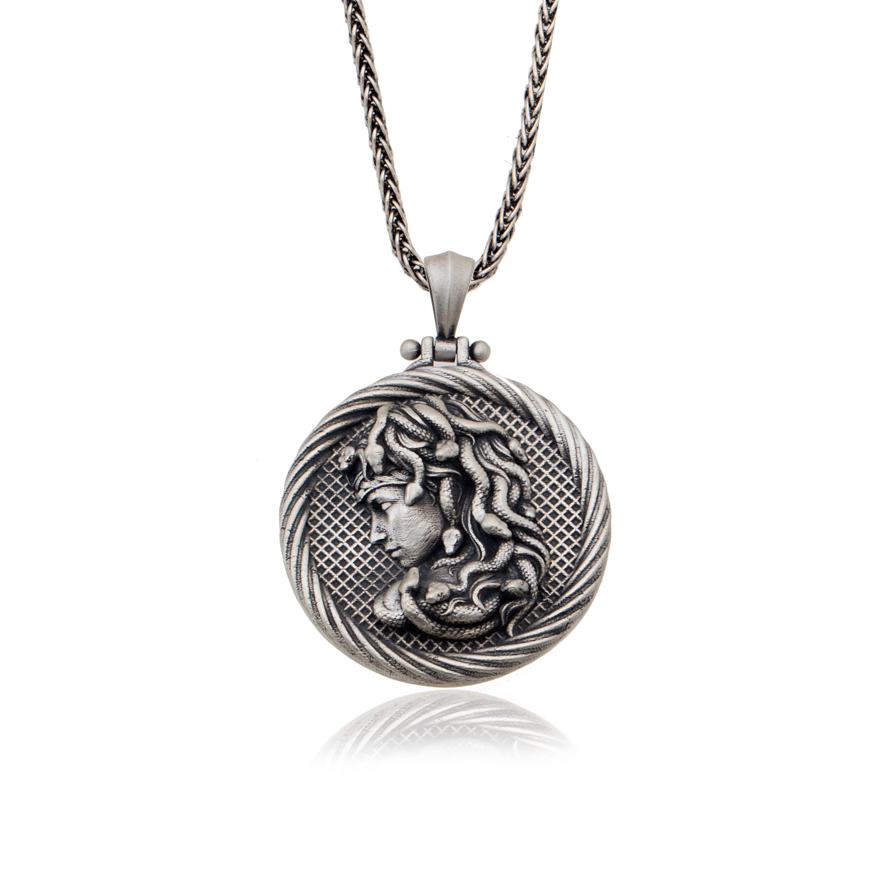 Solid Silver Medusa Necklace, Greek Mythology Man Necklaces, Ancient Medusa Head Medallion, Gift For Fathers, Unique Gift For Father's Day