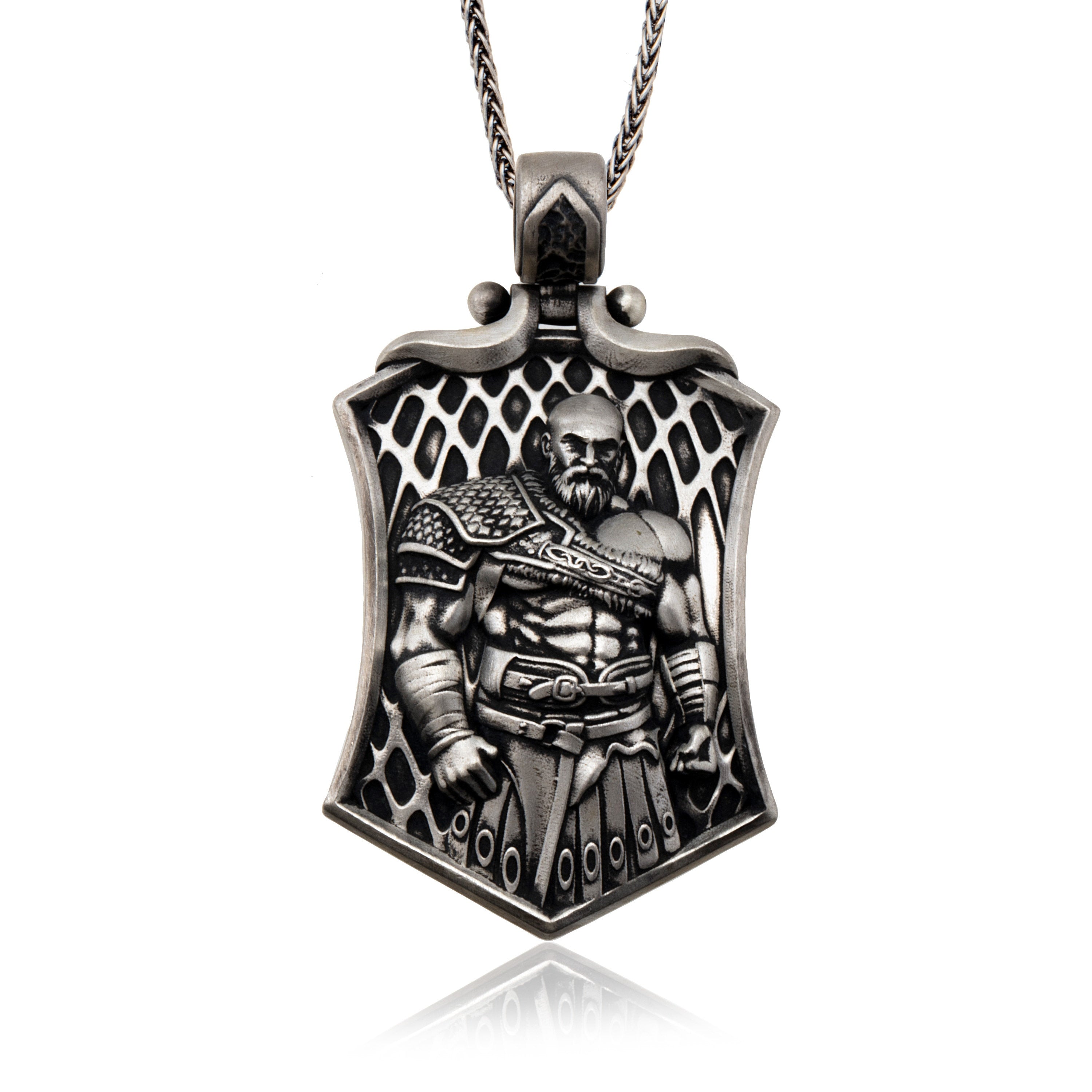 Sterling Silver Kratos Pendant, Viking Warrior Man Jewelry, God Of War Kratos Necklace, Scandinavian Pendants, Unique Gift For Father's Day