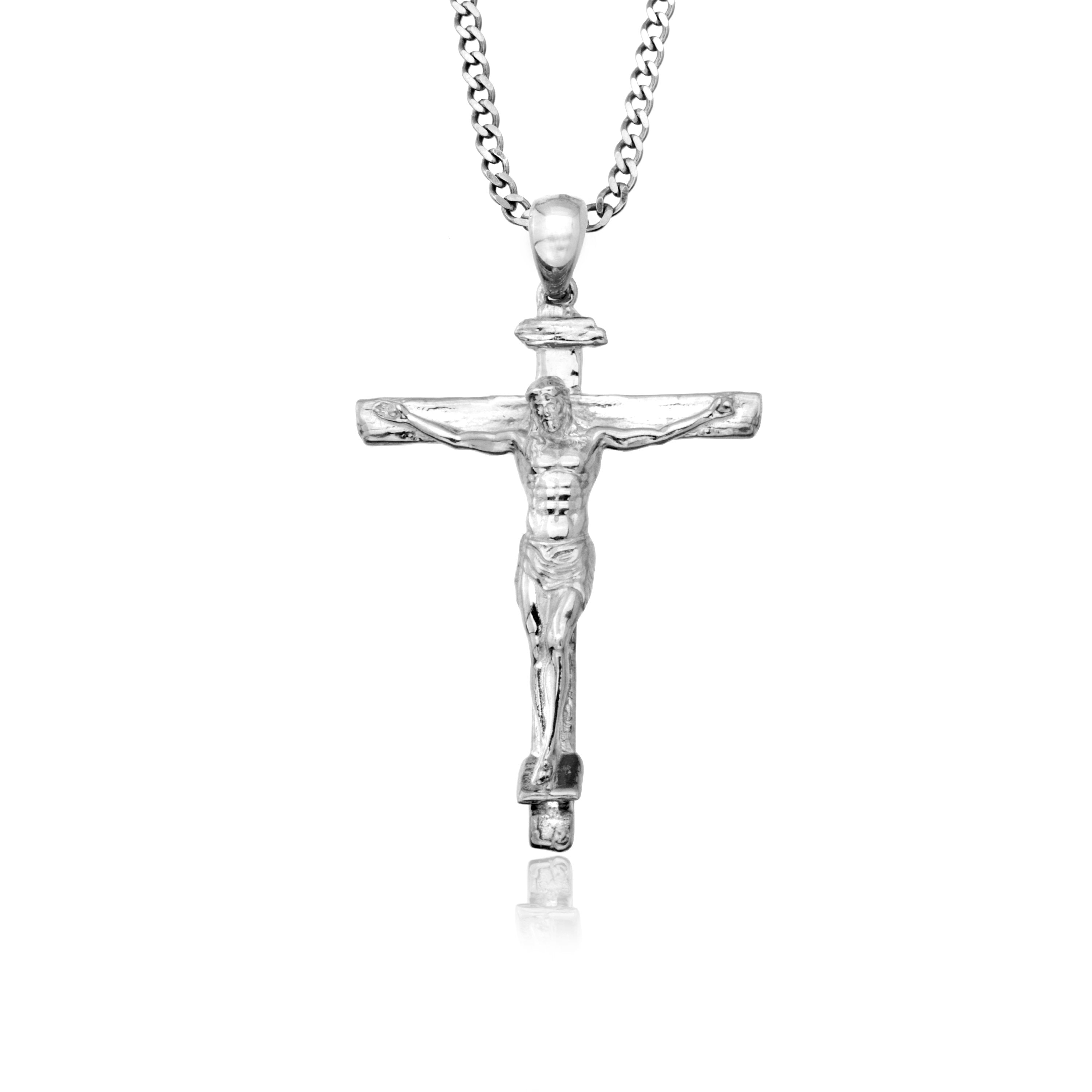 Solid Gold Crucifix Pendant With Gourmet Chain, 14K Gold Jesus Cross Man Necklace, Religious Unisex Necklaces, Unique Gift For Father's Day