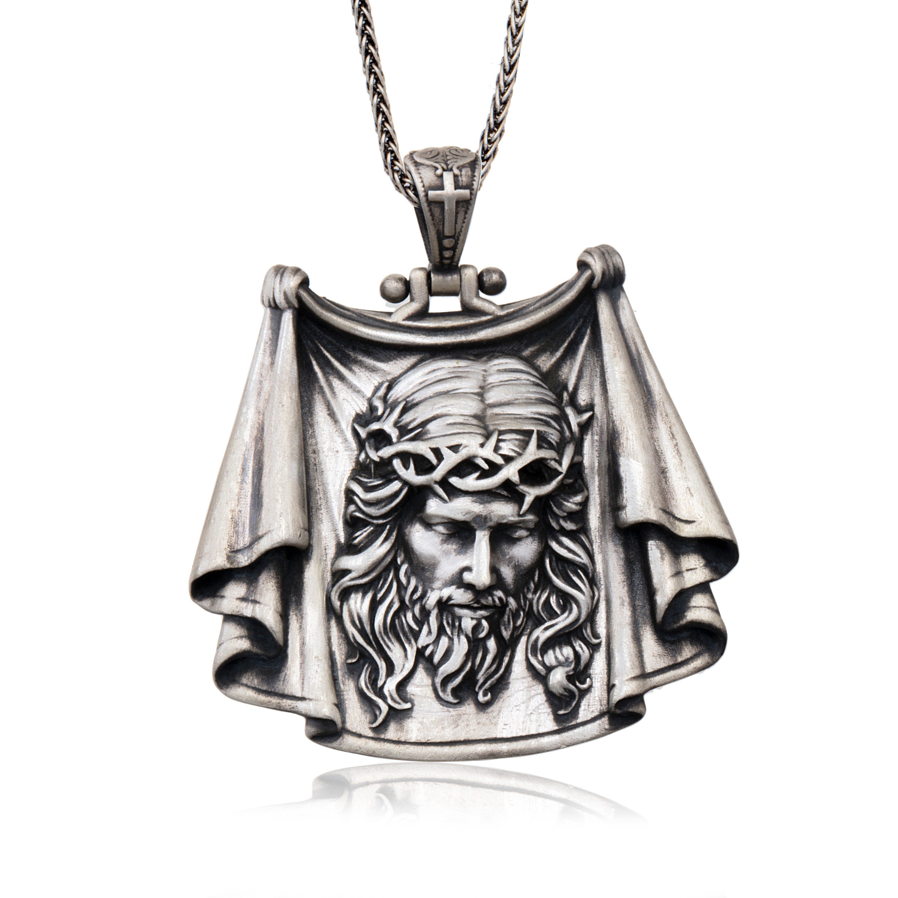 Sterling Silver Jesus Necklace For Men, Jesus Savior Pendant For Women, Unisex Religious Jewelry, Gift For Men, Unique Gift For Father's Day
