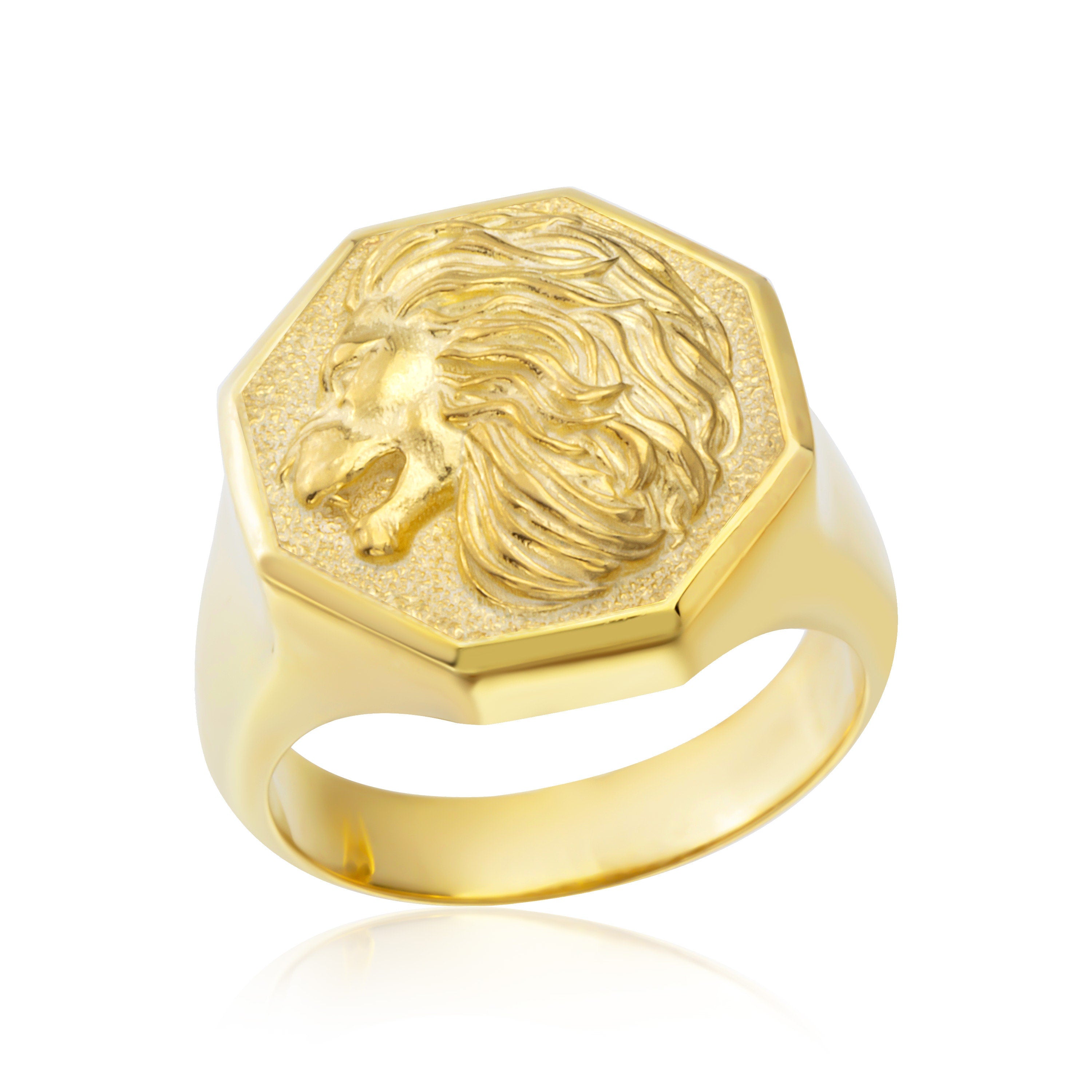 Solid Gold Lion Head Rings, 14K Gold Wild Lion Signet Ring, Gifts For Fathers, Animal Statement Rings For Men, Unique Gift For Father's Day
