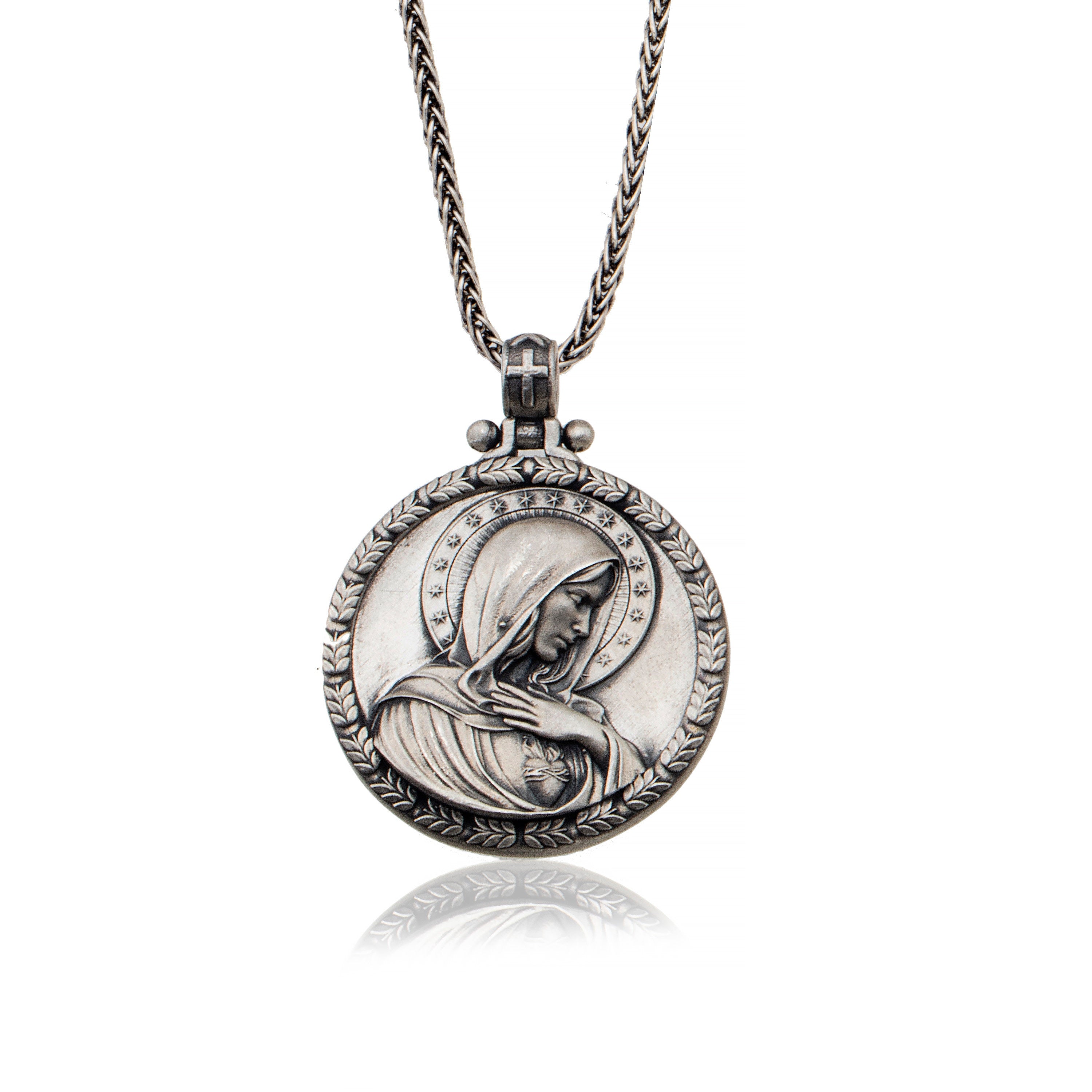Virgin Mary Solid Silver Necklace, Miraculous Virgin Mary Pendant, Holy Mary Necklace, Religious Men Necklace, Unique Gift For Father's Day
