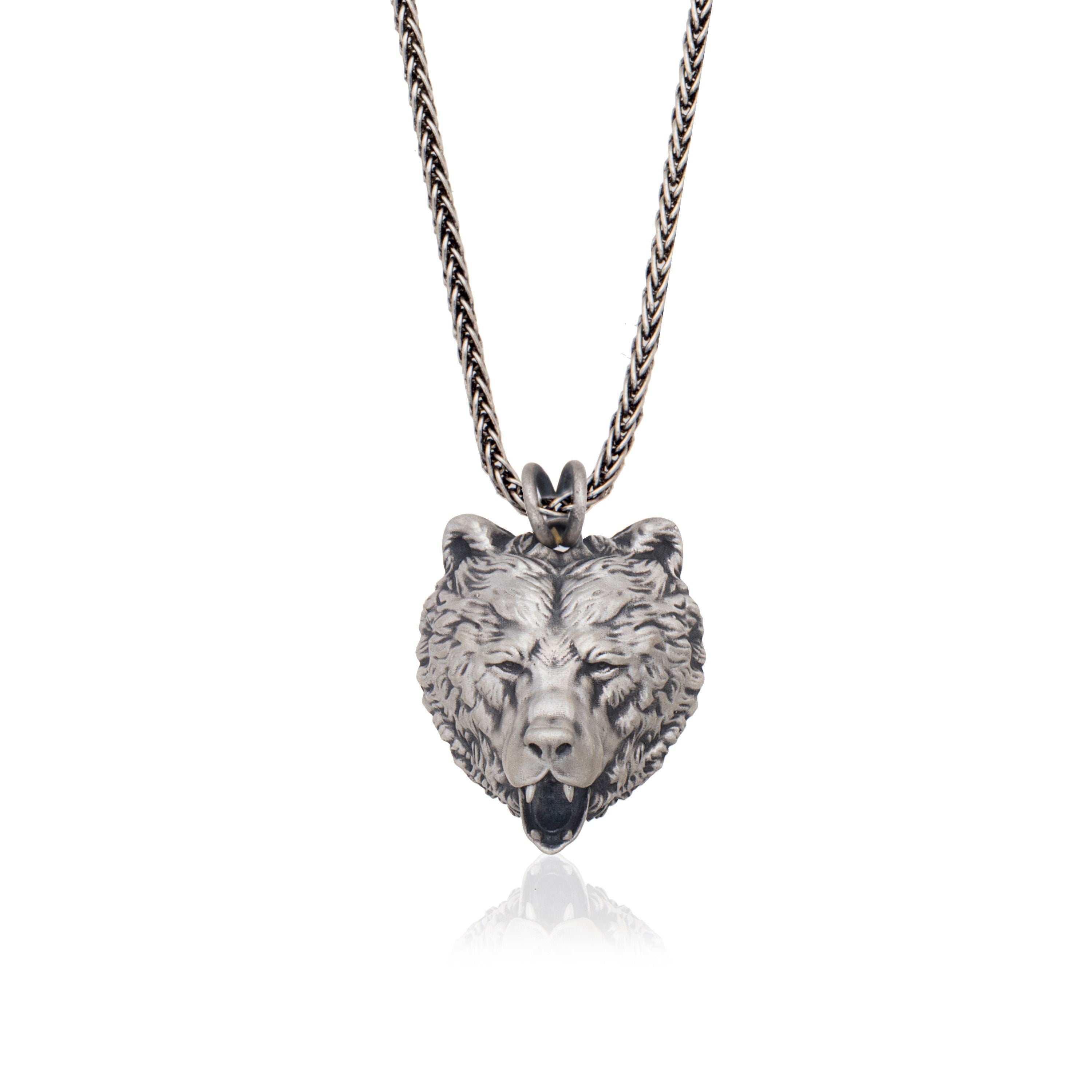 Wild Bear Necklace, Solid Silver Animal Man Necklace, Bear Head Pendant, Gift For Men, Silver Gift For Father, Unique Gift For Father's Day