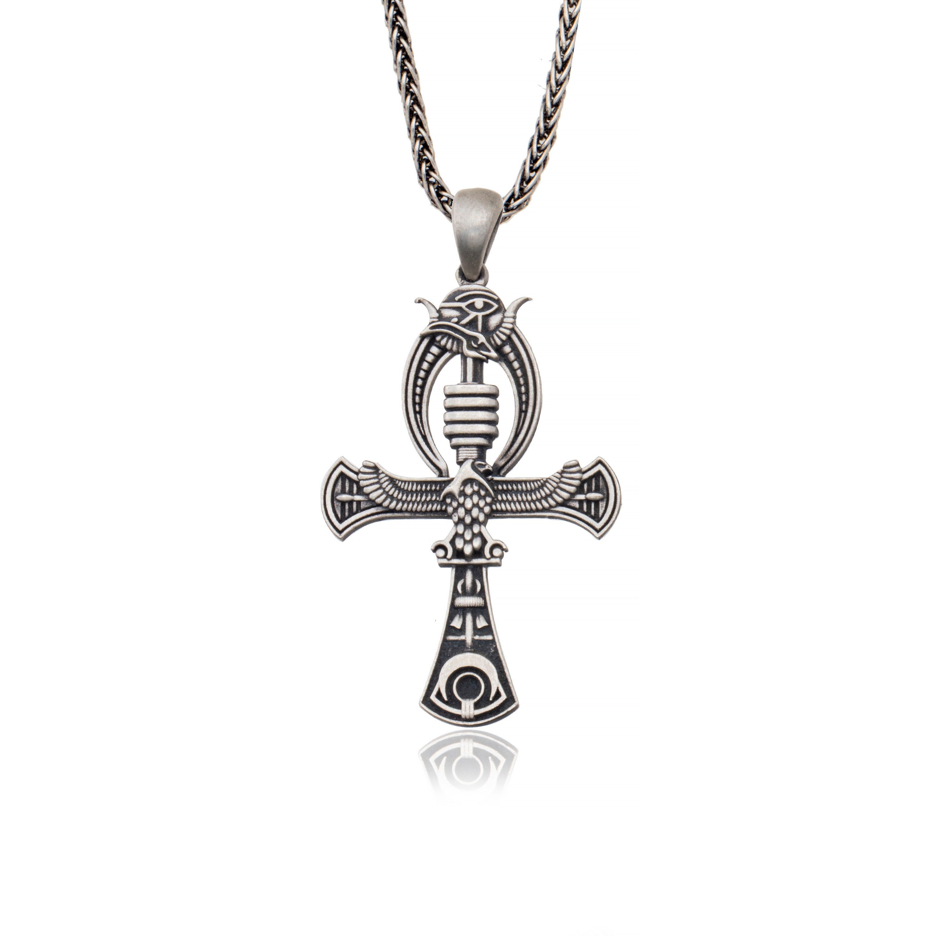 Silver Winged Goddess Necklace, Ancient Egypt Jewelry, Horus Ankh Pendant, Ancient Goddess Unisex Necklace, Unique Gift For Father's Day