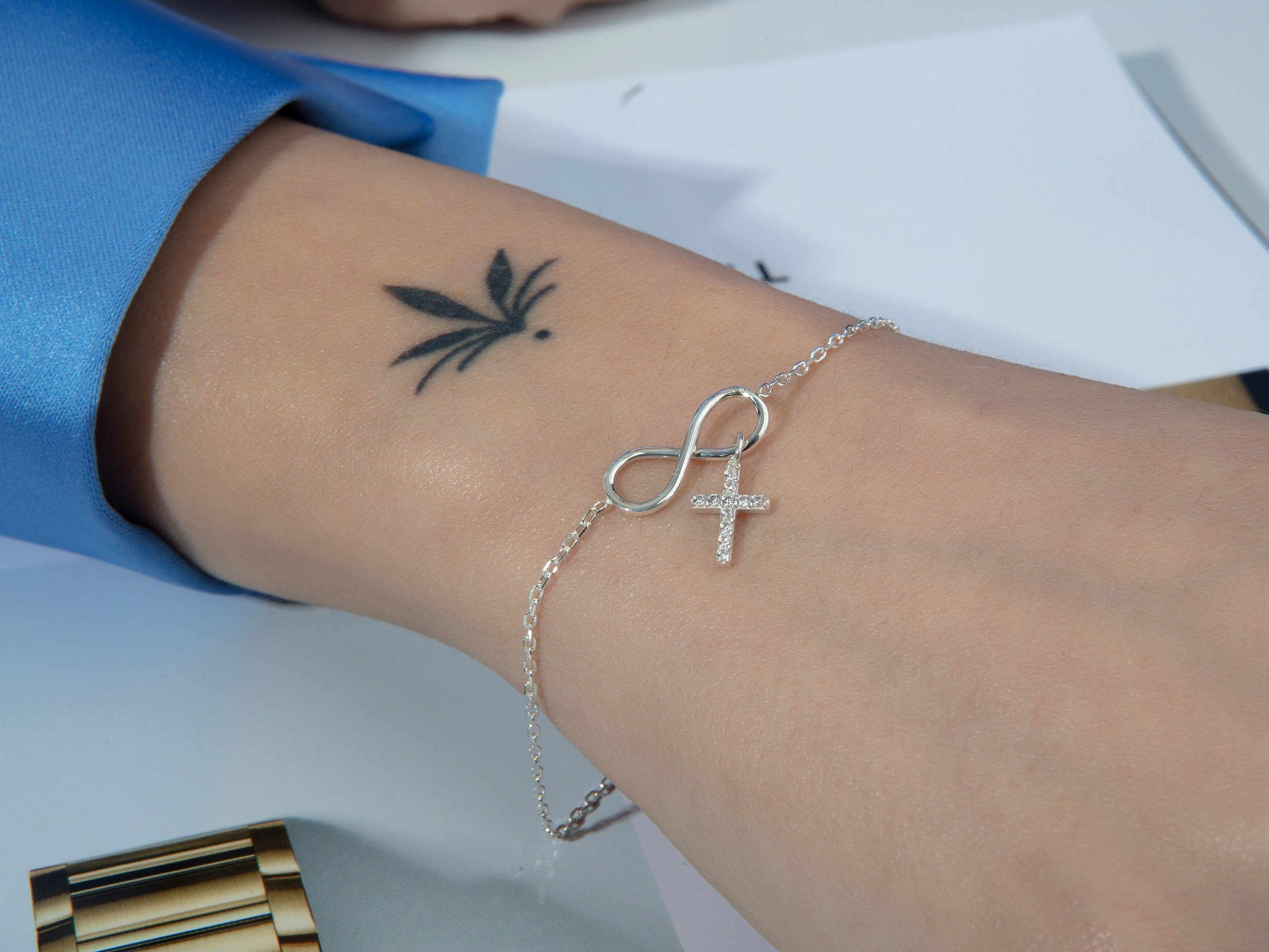 Silver Zircon Diamond Cross Bracelet, 14K Gold Plated Cross Bracelets, Gift For Mothers, Birthday Gifts for Daughter, Gift For Mothers Day