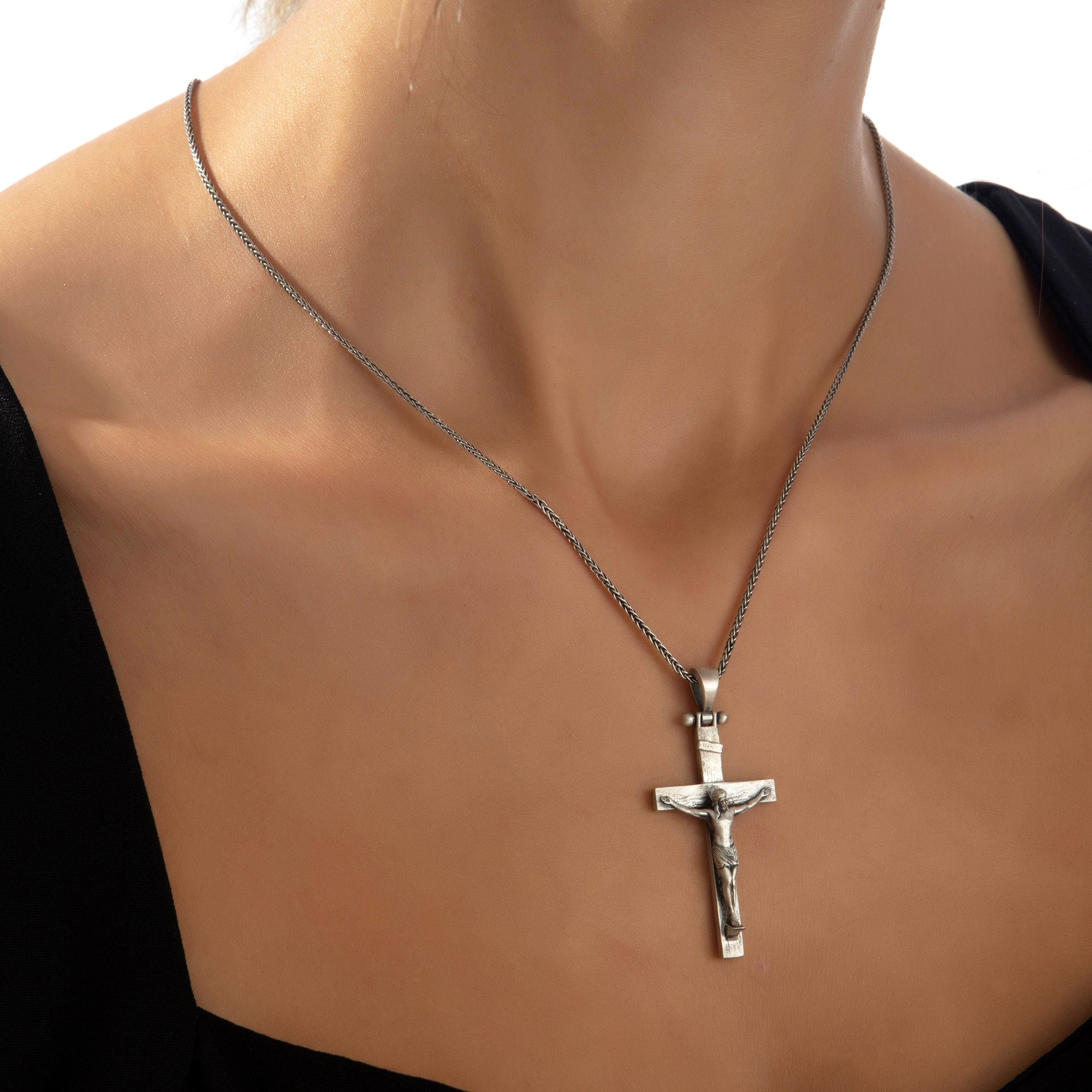 Sterling Silver Cross Necklaces, Jesus Crucifix Pendants, Unisex Religious Jewelry, Birthday Gift For Father's, Unique Gift For Father's Day