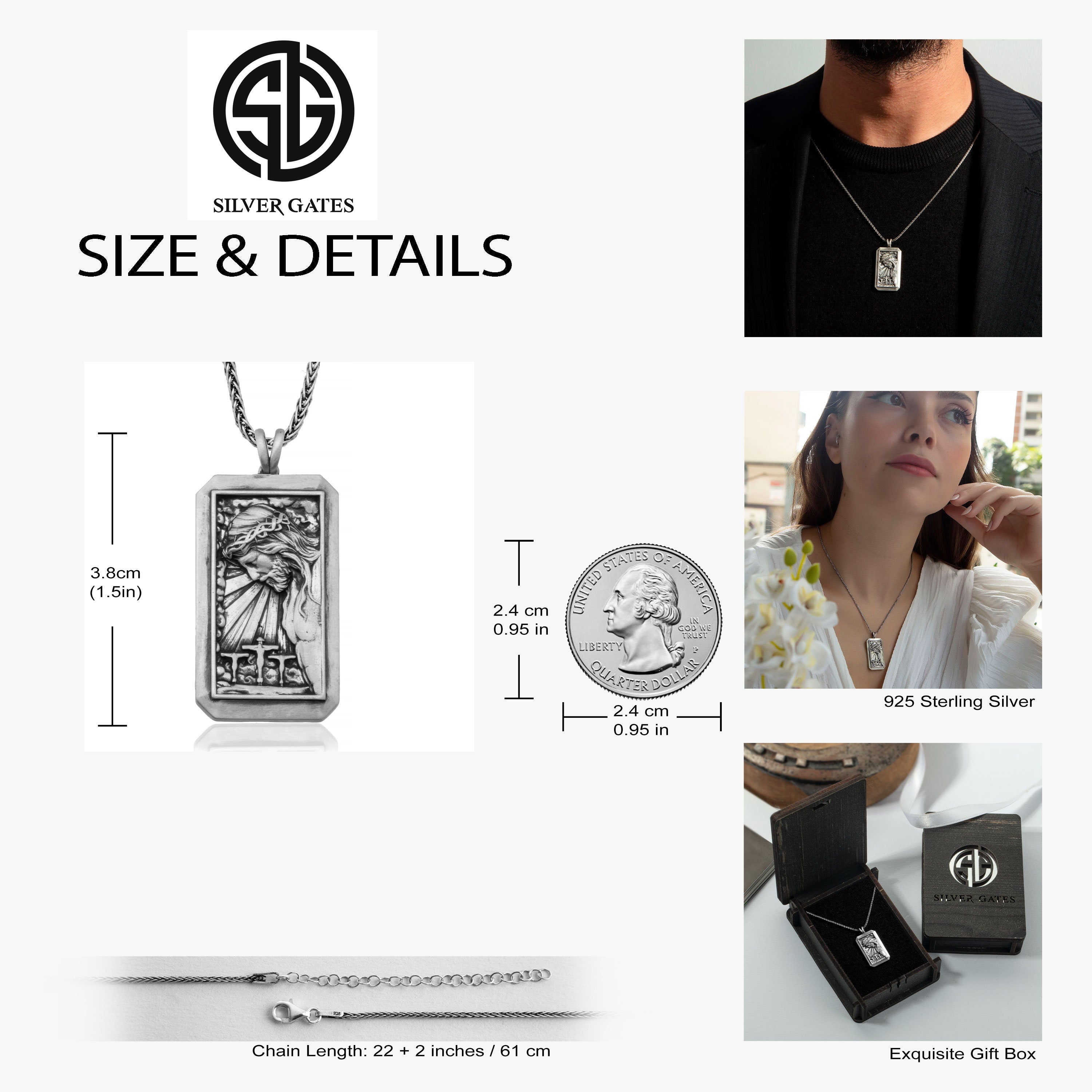 Sterling Silver Jesus Crucifix Necklace For Men, Cross Necklace For Women, Unisex Religious Jewelry, Unique Gift For Father's Day