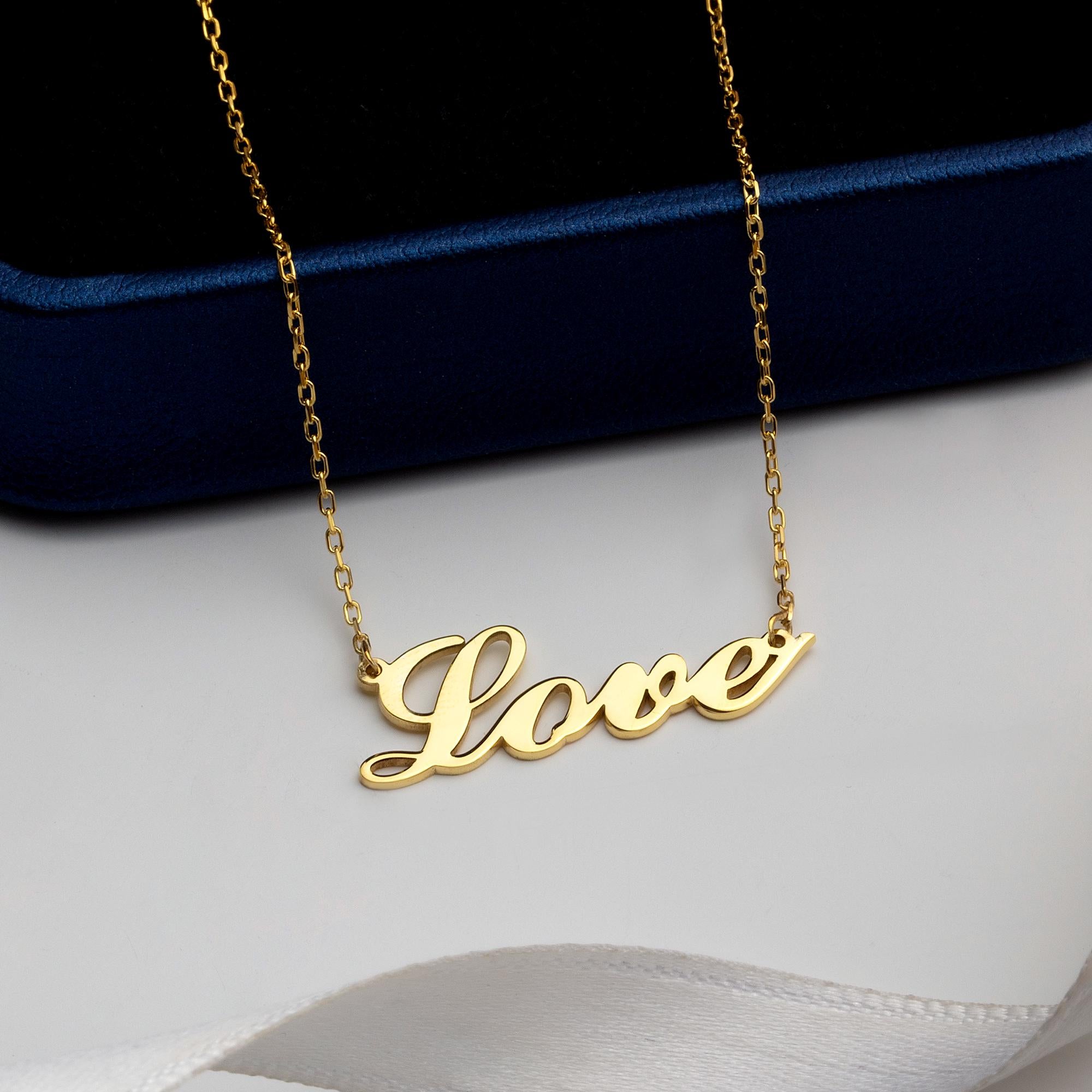 Silver Love Necklace, 14K Gold Love Name Necklace, Birthday Gift For Mothers, Personalized Gifts, Gifts for Daughter, Gift For Mothers Day