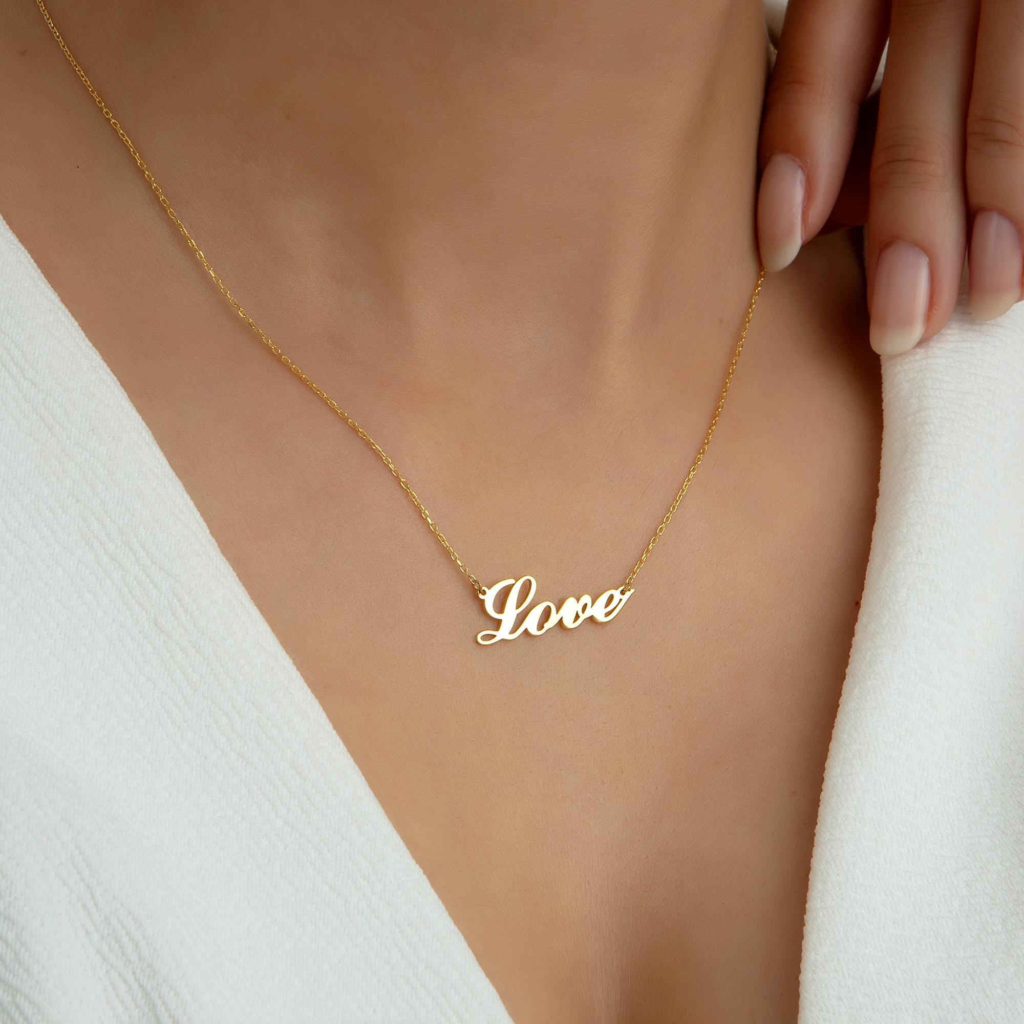 Silver Love Necklace, 14K Gold Love Name Necklace, Birthday Gift For Mothers, Personalized Gifts, Gifts for Daughter, Gift For Mothers Day