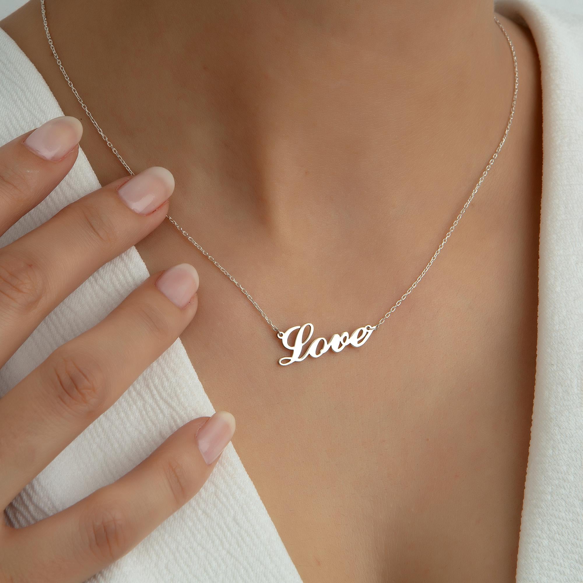 Silver Love Necklace, 14K Gold Love Name Necklace, Birthday Gift For Mothers, Personalized Gifts, Gifts for Daughter, Gift For Mothers Day