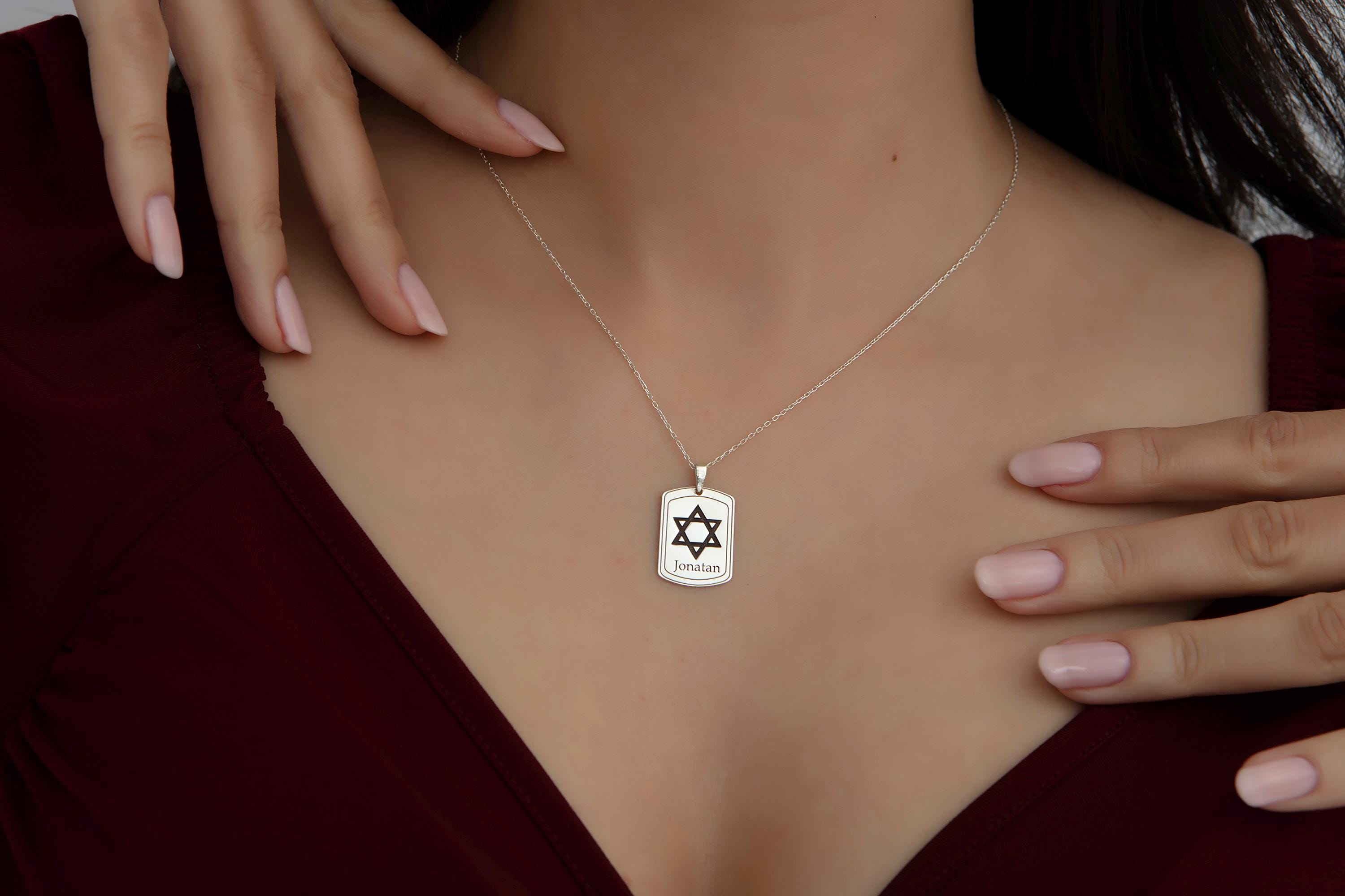 Star Of David Necklace With Name, Gold Hebrew Name Necklaces, Silver Jewish Star Pendants, Jewish Religious Jewelry, Gift For Mothers Day