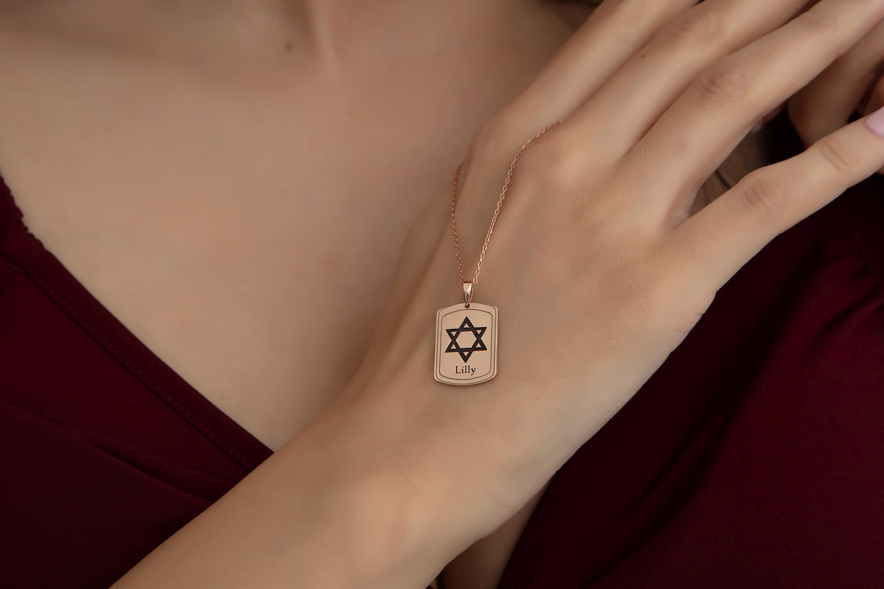 Star Of David Necklace With Name, Gold Hebrew Name Necklaces, Silver Jewish Star Pendants, Jewish Religious Jewelry, Gift For Mothers Day