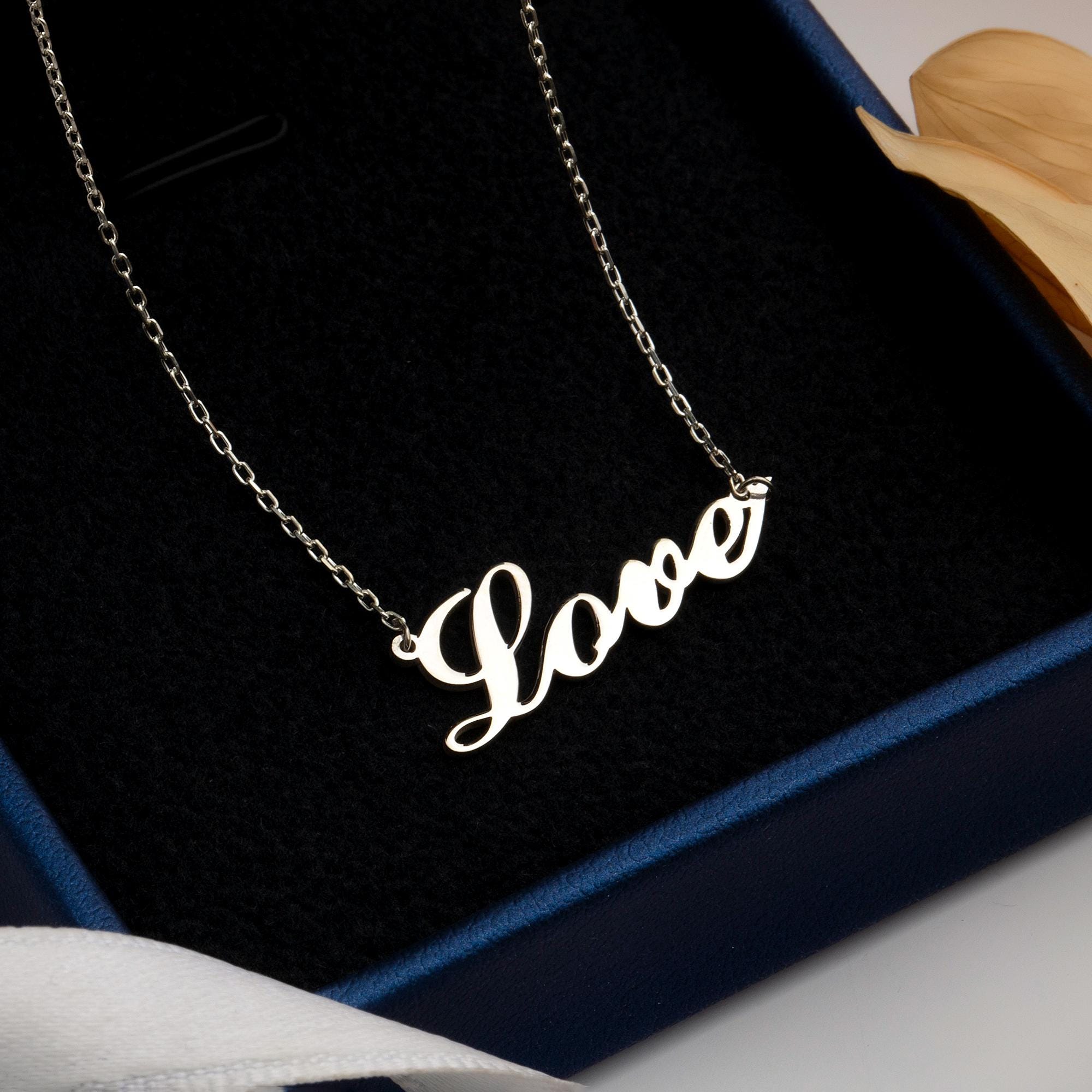 Silver Love Necklace, 14K Gold Love Name Necklace, Birthday Gift For Mothers, Personalized Gifts, Gifts for Daughter, Gift For Mothers Day