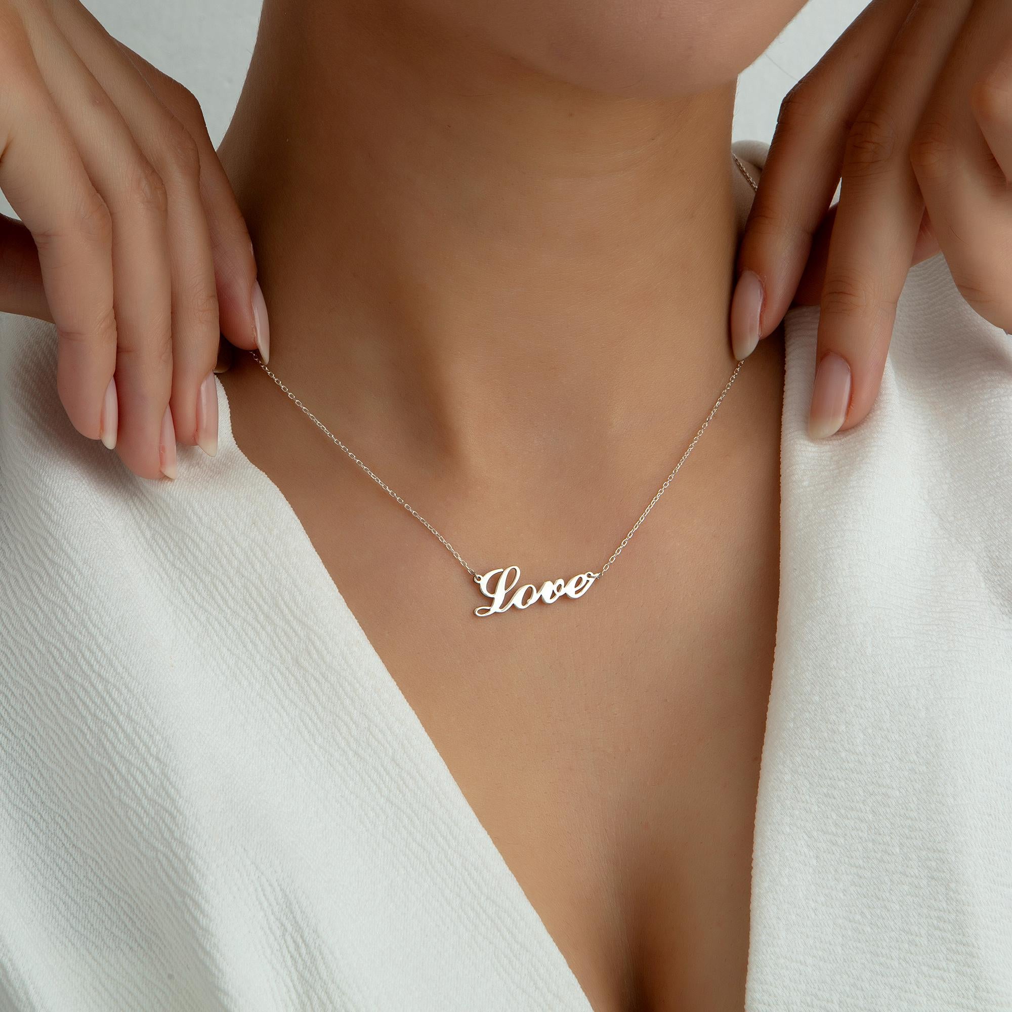 Silver Love Necklace, 14K Gold Love Name Necklace, Birthday Gift For Mothers, Personalized Gifts, Gifts for Daughter, Gift For Mothers Day