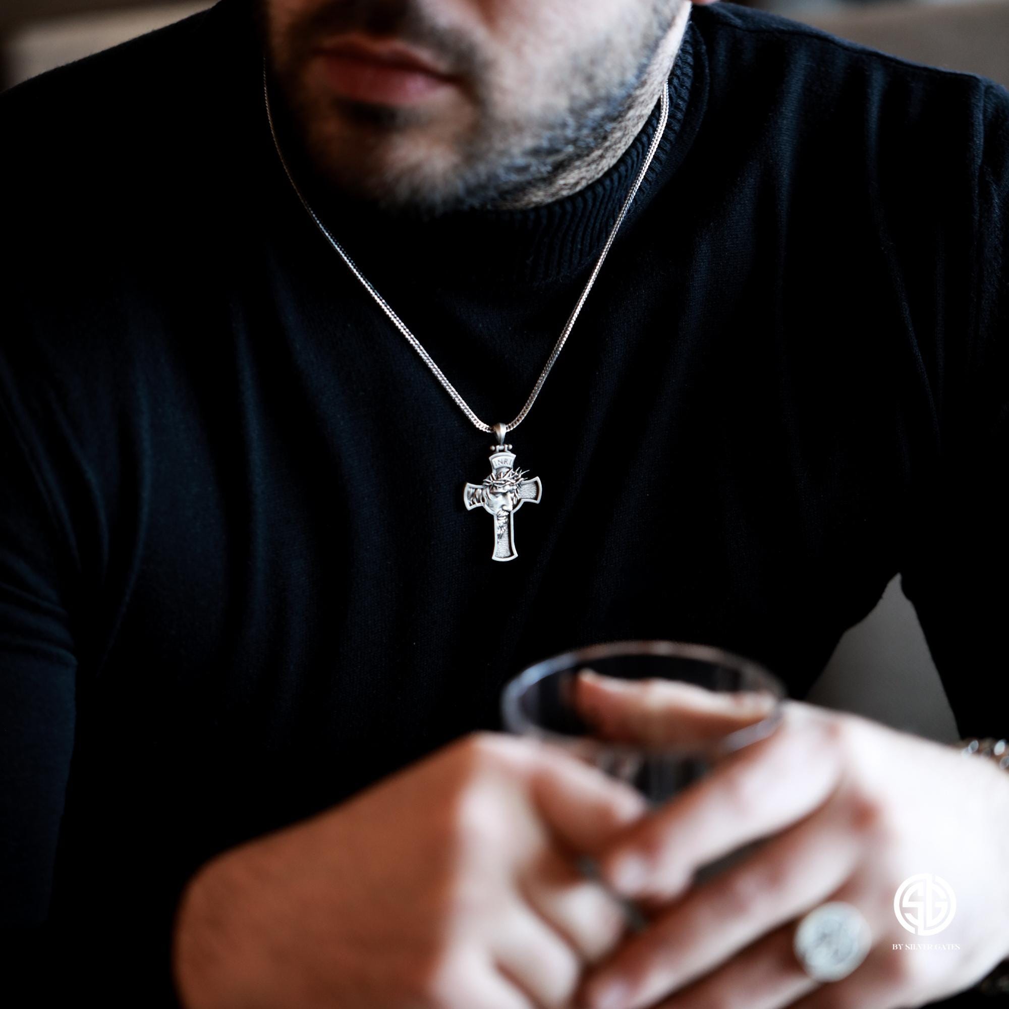 Sterling Silver Cross Necklace For Men, Jesus Crucifix Pendant, Birthday Gift For Boyfriend, Religious Jewelry, Unique Gift For Father's Day
