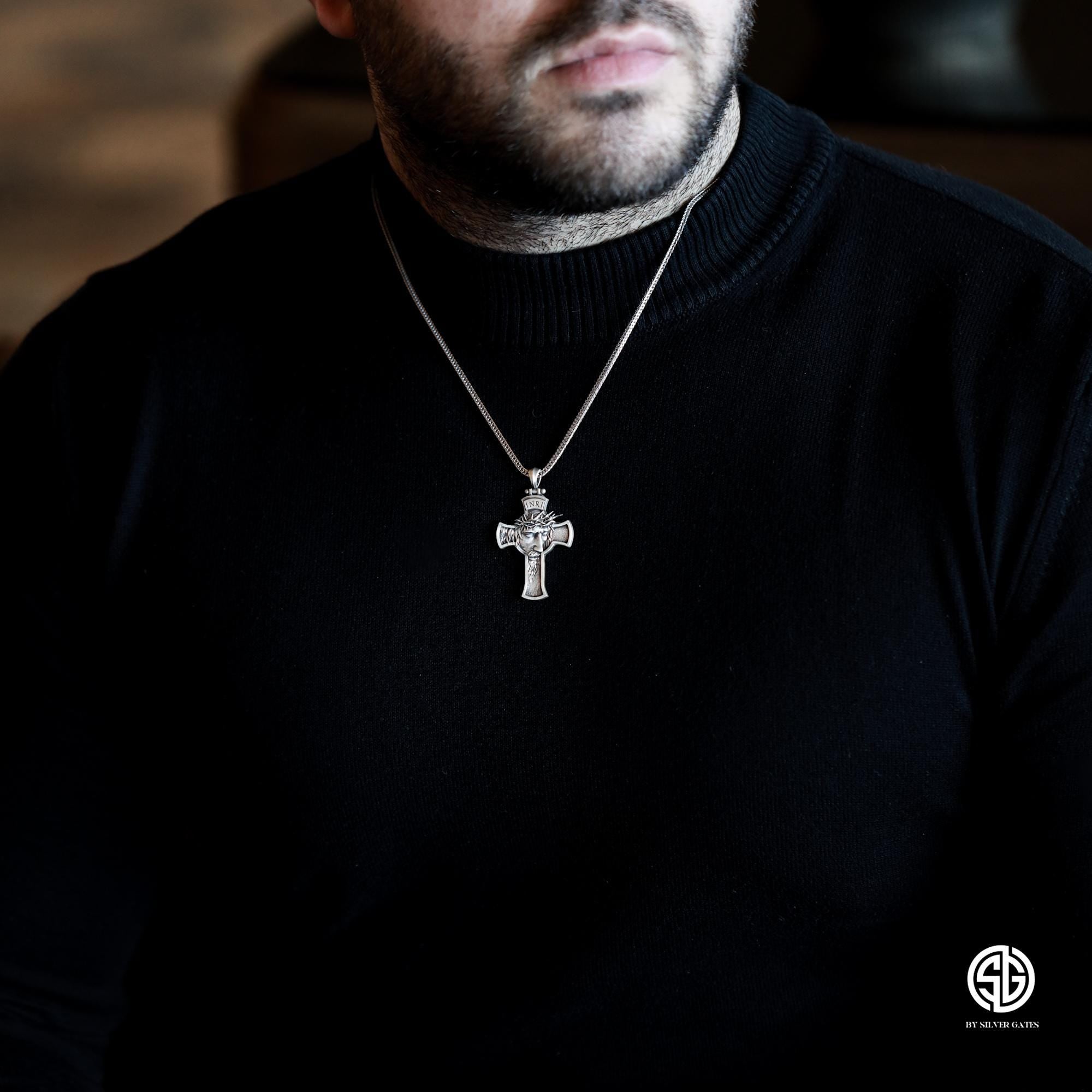 Sterling Silver Cross Necklace For Men, Jesus Crucifix Pendant, Birthday Gift For Boyfriend, Religious Jewelry, Unique Gift For Father's Day