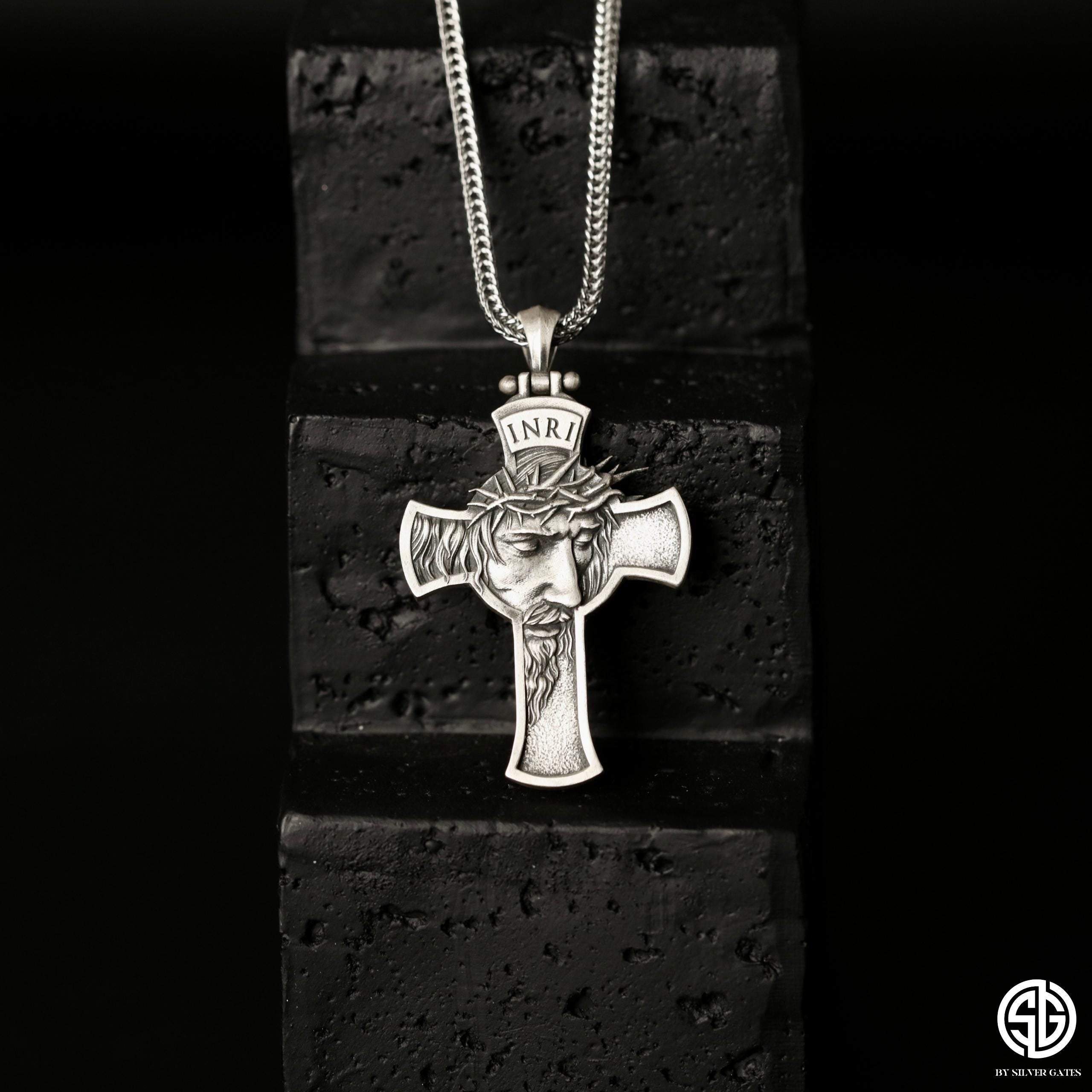 Sterling Silver Cross Necklace For Men, Jesus Crucifix Pendant, Birthday Gift For Boyfriend, Religious Jewelry, Unique Gift For Father's Day