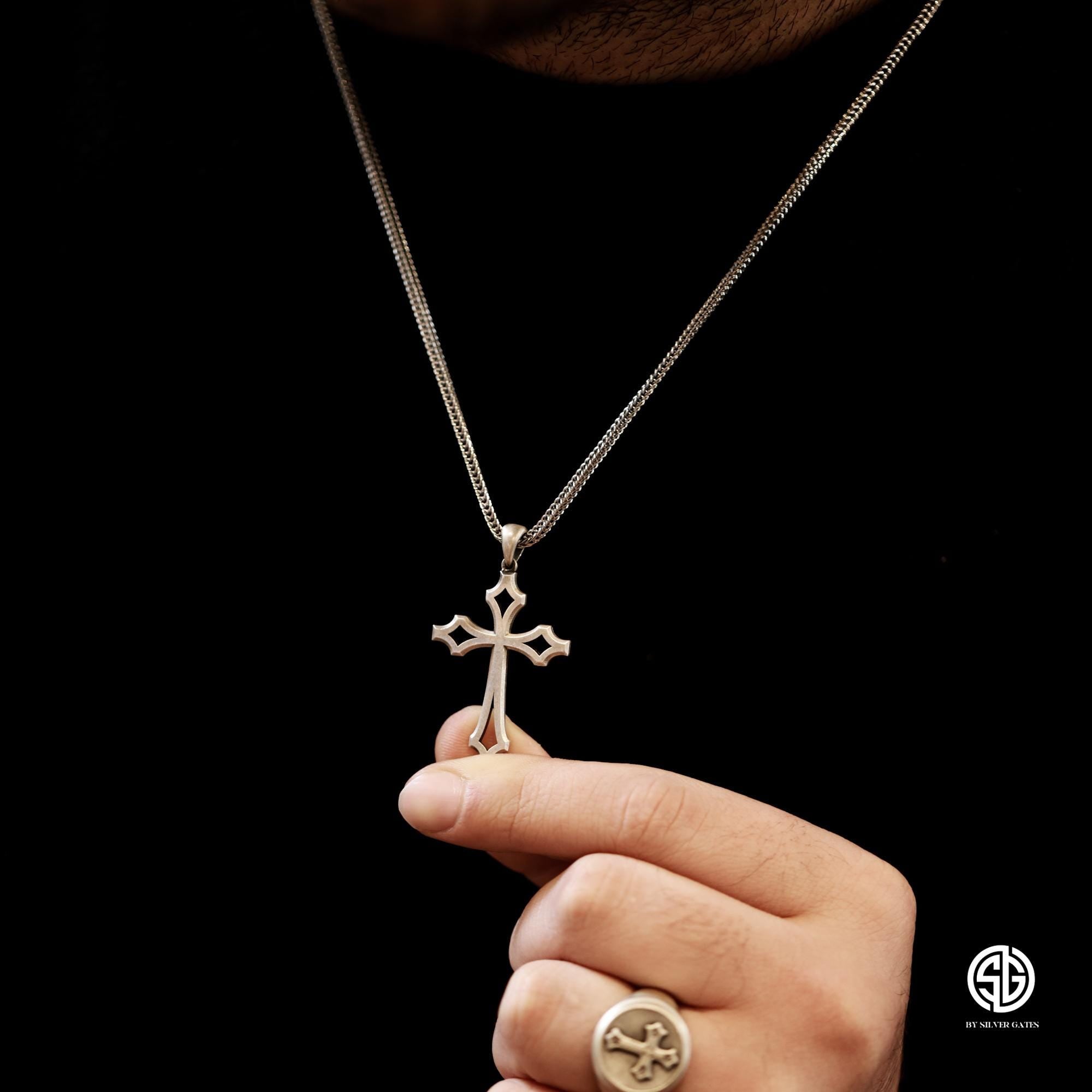 Sterling Silver Cross Necklace For Men, Jesus Crucifix Necklace, Religious Jewelry, Best Birthday Gift For Him, Unique Gift For Father's Day