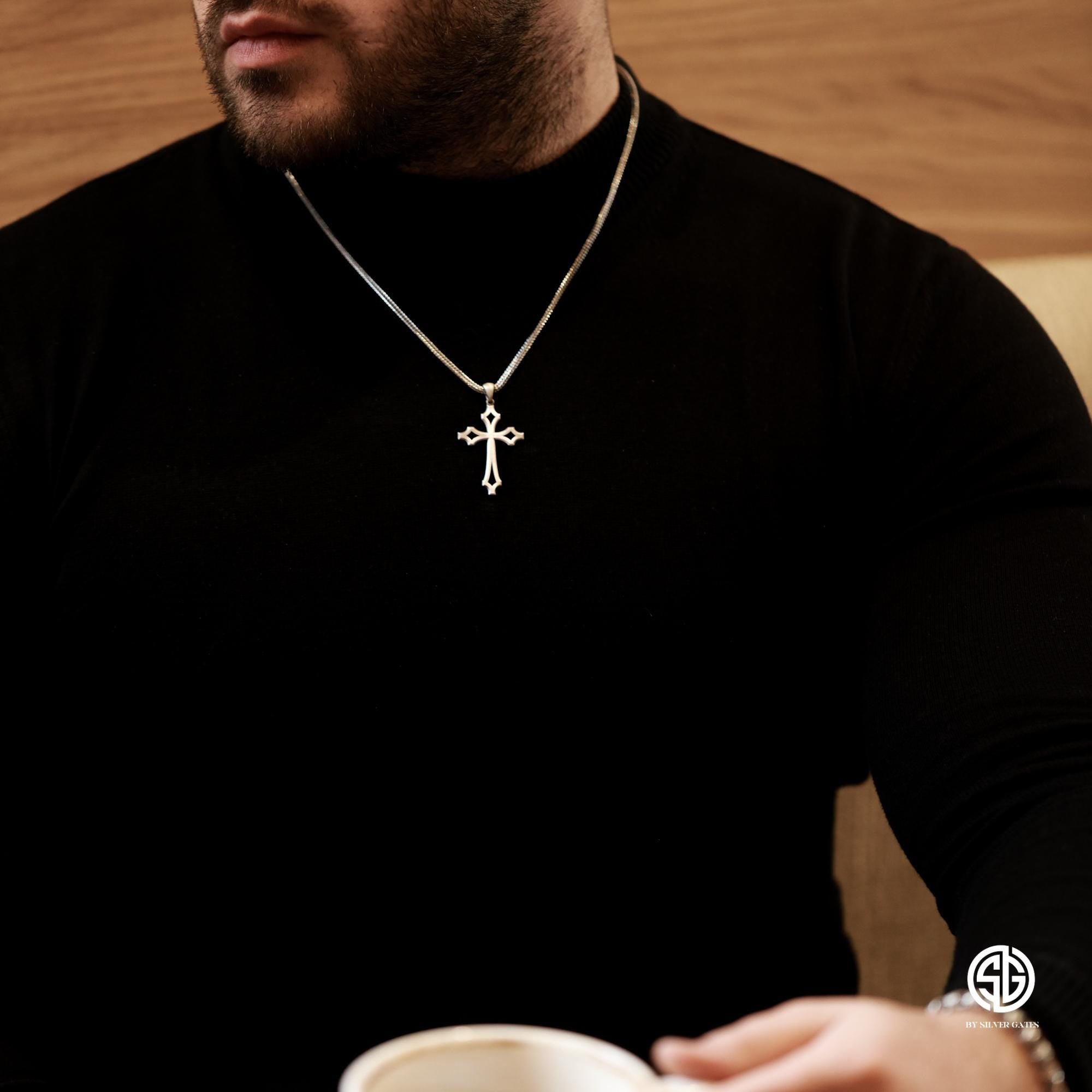Sterling Silver Cross Necklace For Men, Jesus Crucifix Necklace, Religious Jewelry, Best Birthday Gift For Him, Unique Gift For Father's Day
