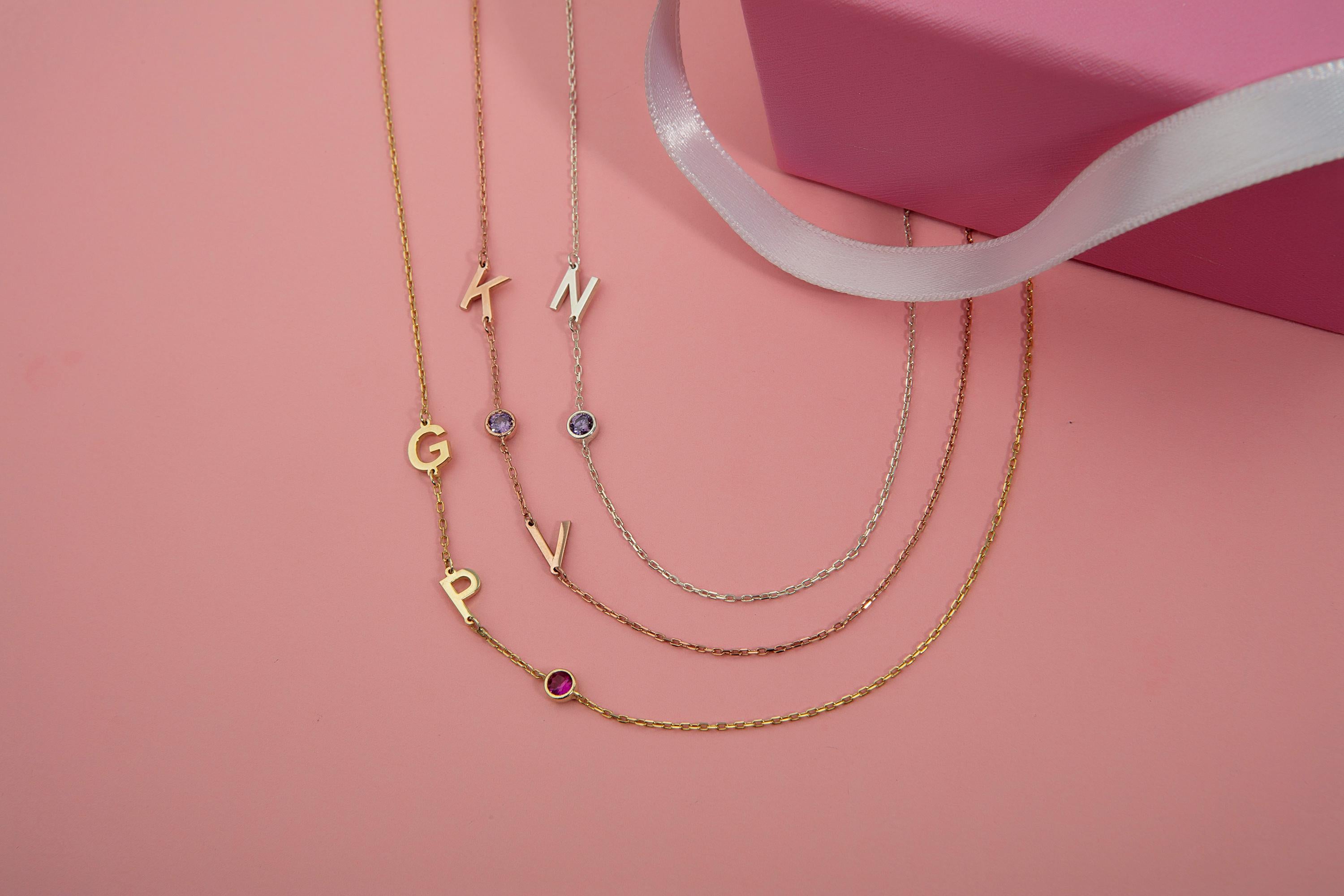 Silver Sideways Birthstone Letter Necklaces, Moms Gift, 14K Gold Name Initial Necklace, Personalized Gifts For Mothers, Gift For Mothers Day