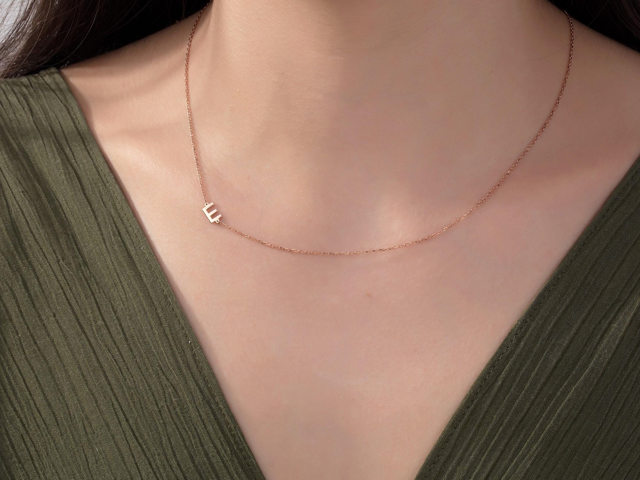 Silver Sideways Birthstone Letter Necklaces, Moms Gift, 14K Gold Name Initial Necklace, Personalized Gifts For Mothers, Gift For Mothers Day