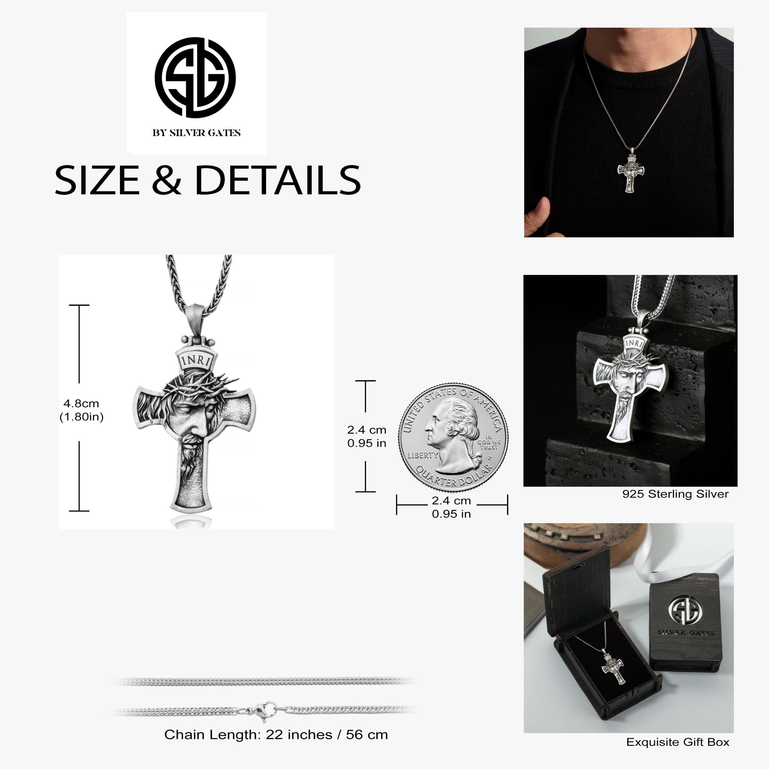 Sterling Silver Cross Necklace For Men, Jesus Crucifix Pendant, Birthday Gift For Boyfriend, Religious Jewelry, Unique Gift For Father's Day