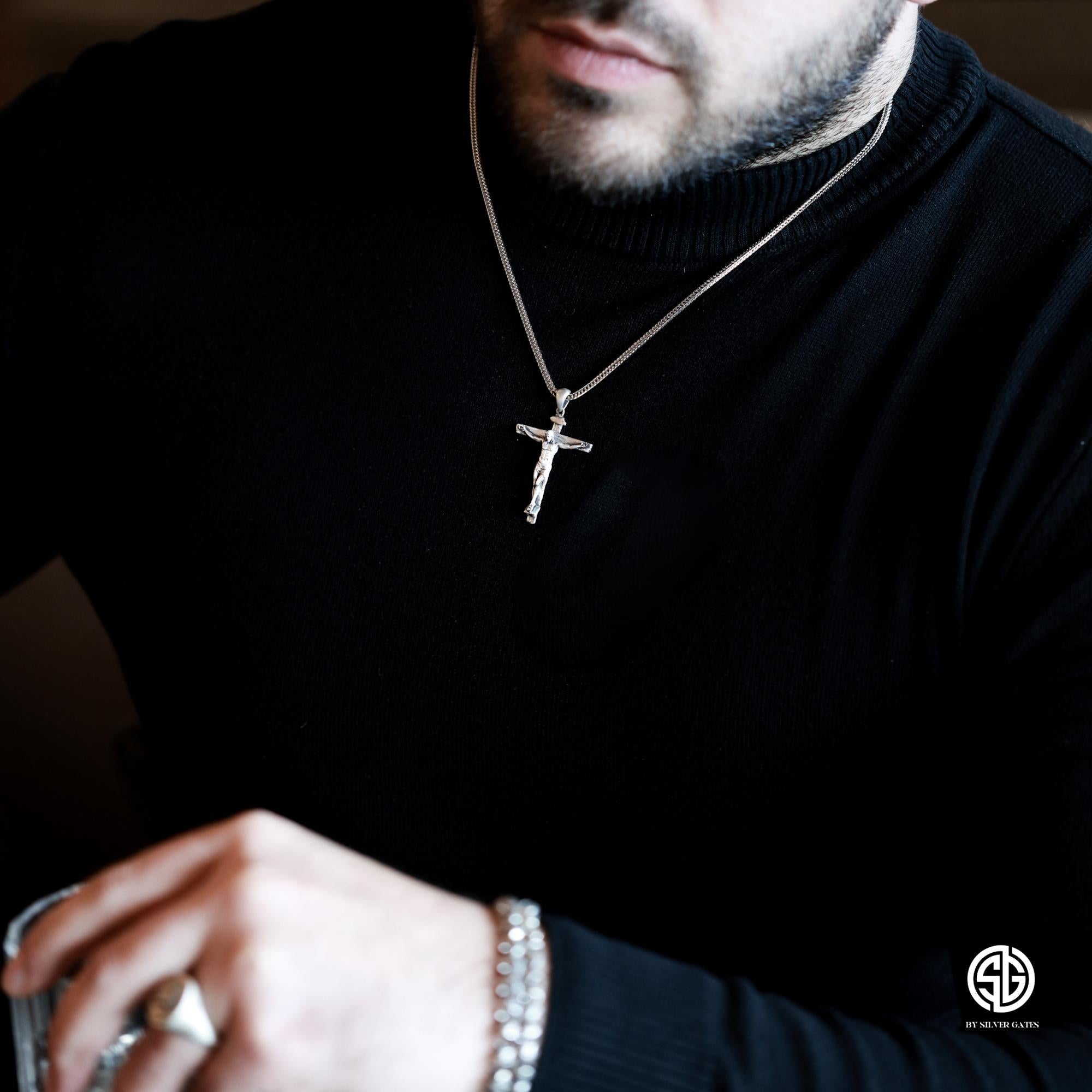 Sterling Silver Cross Necklace For Men, 14K Gold Crucifix Necklace For Women, Religious Jewelry, Gifts For Men, Unique Gift For Father's Day