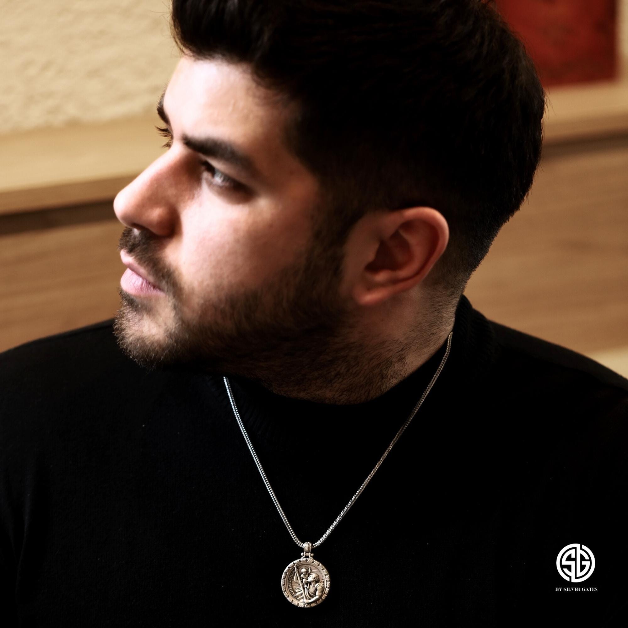 Silver Saint Christopher Necklace, St Christopher Pendants, Catholic Religious Jewelry, Birthday Gifts For Men, Unique Gift For Father's Day