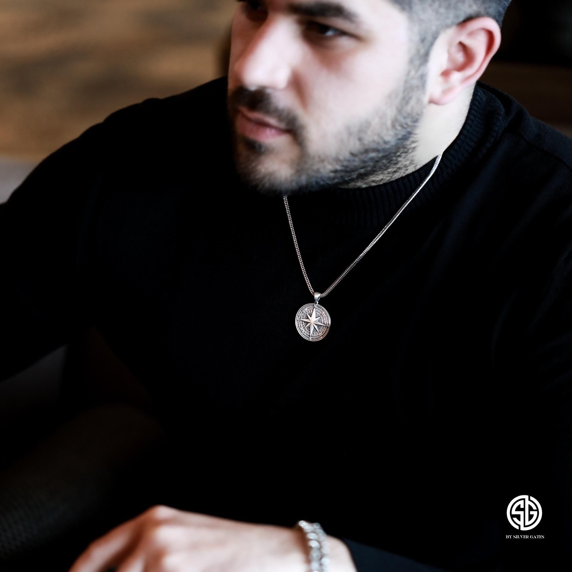 Sterling Silver Compass Necklace For Men, North Star Compass Necklaces, Gift For Sailor Men, Personalized Gift, Unique Gift For Father's Day