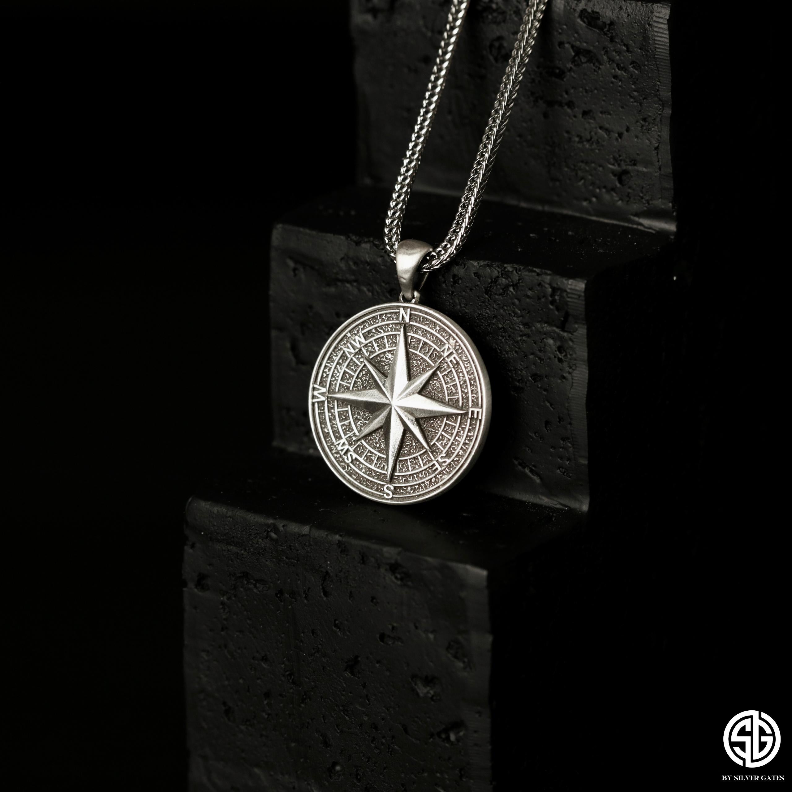 Sterling Silver Compass Necklace For Men, North Star Compass Necklaces, Gift For Sailor Men, Personalized Gift, Unique Gift For Father's Day