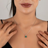 Elegant Emerald Pendant with Natural Diamond - May Birthstone Necklace