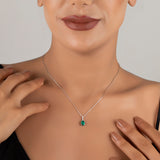 Oval Shaped Emerald Necklace with Natural Diamond - May Birthstone Jewelry
