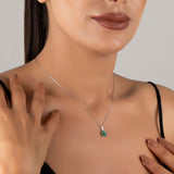 Oval Shaped Emerald Necklace with Natural Diamond - May Birthstone Jewelry