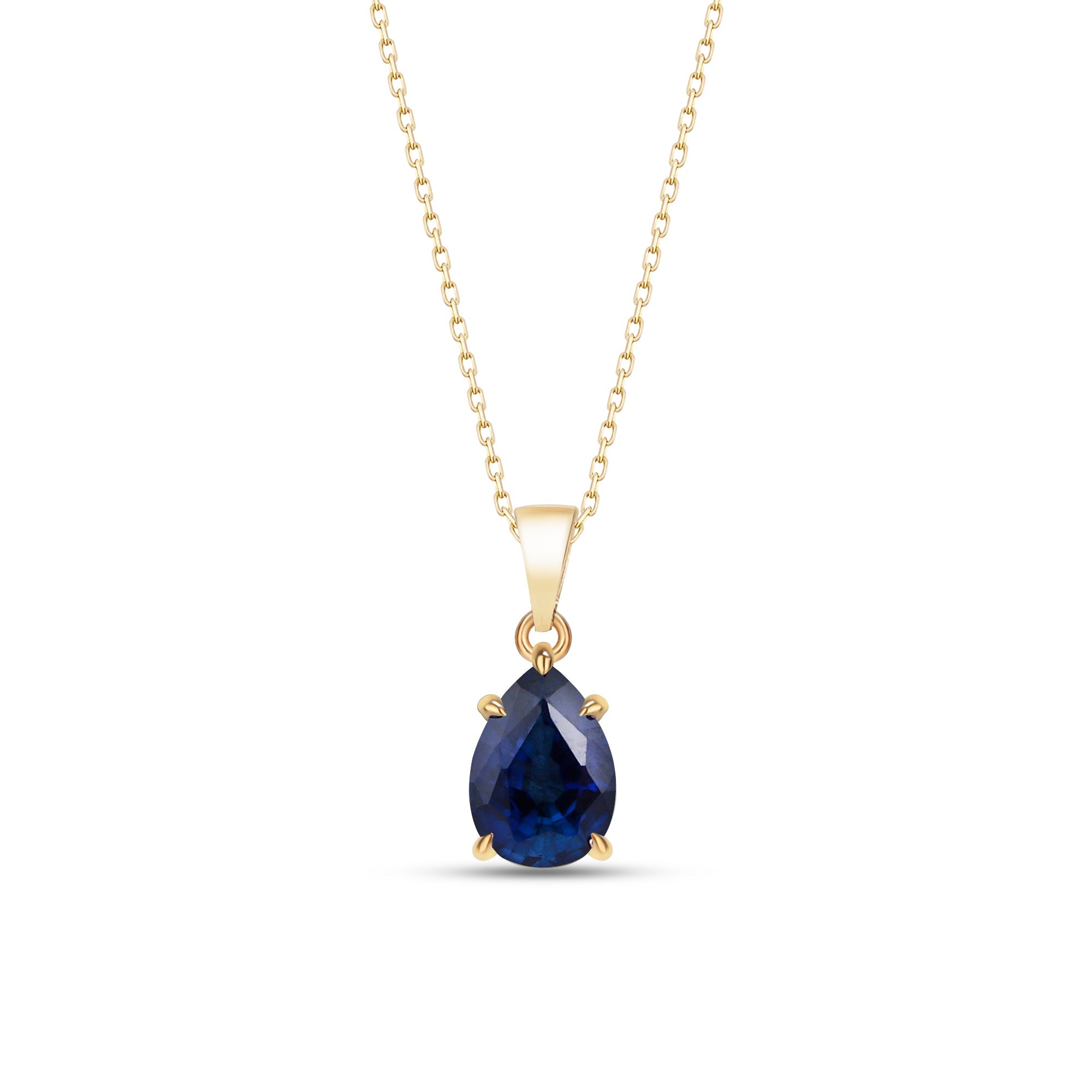 September Birthstone Necklace, Pear Sapphire Claw Prong