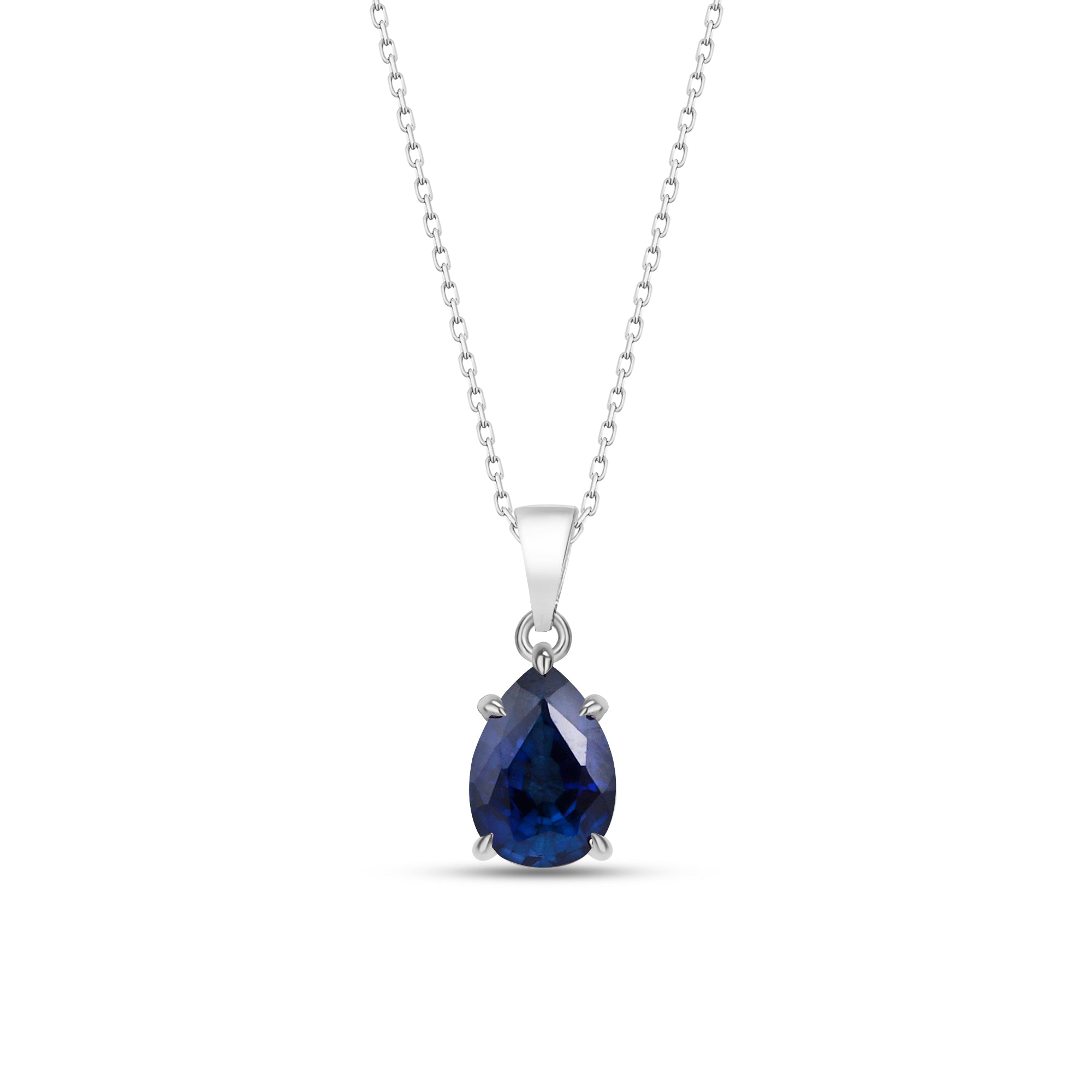 September Birthstone Necklace, Pear Sapphire Claw Prong